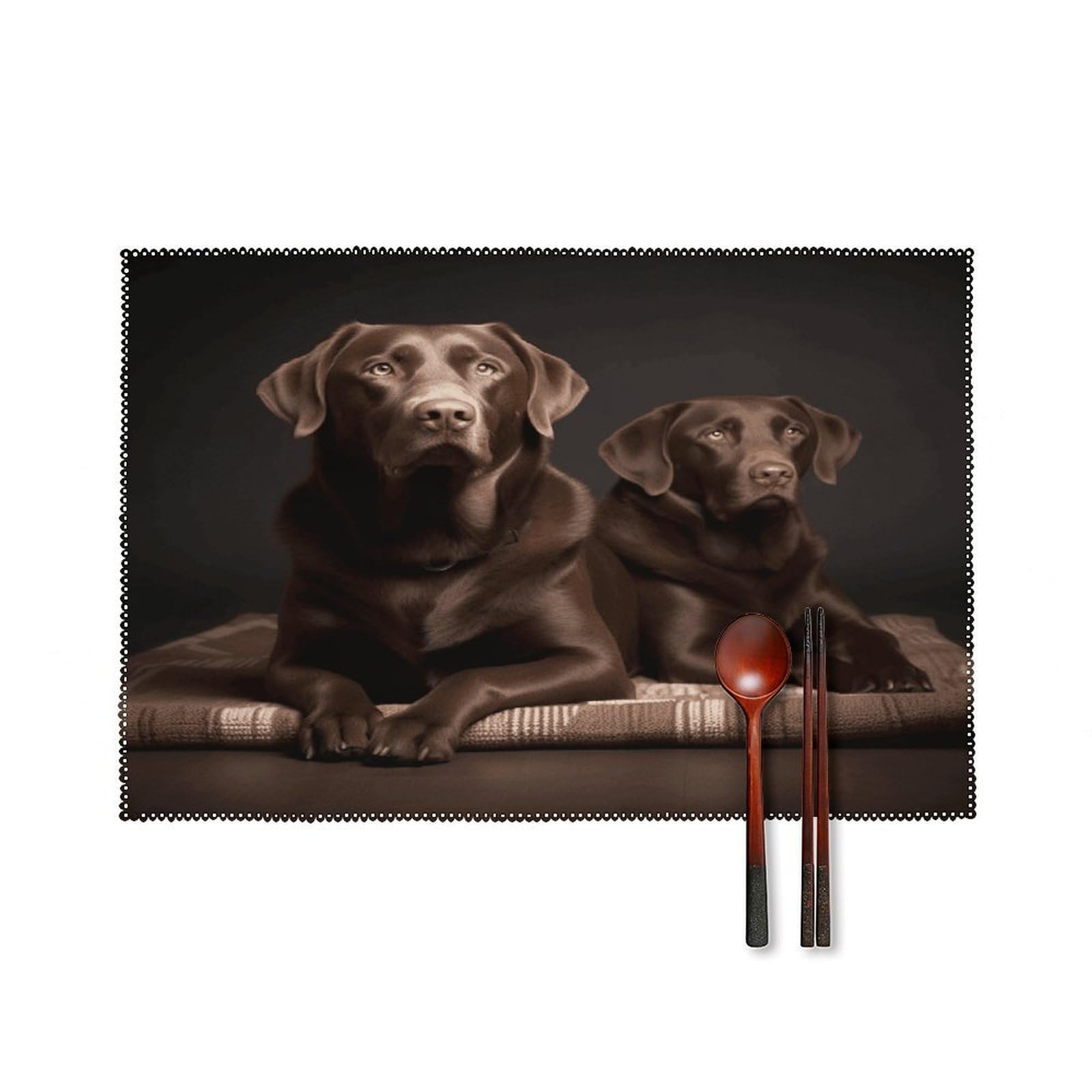 Brown Labrador Retriever Placemats Set of 4 Canvas Washable Cloth Place Mats Wipeable Heat Resistant Table Mats Elegant Cloth Placemat for Kitchen Dinning Party Table Decor 12" X 18"
