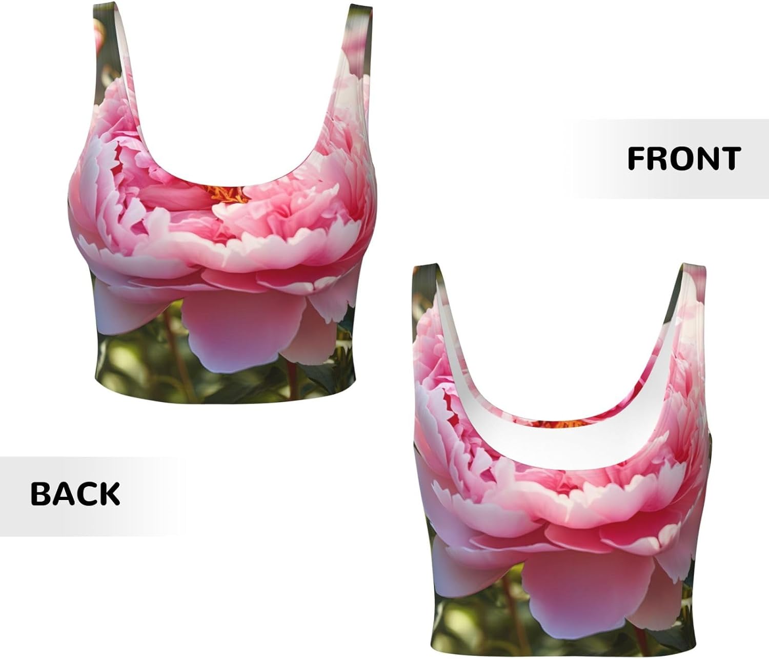 Peony Printed Women's Sports Vest, Suitable for Yoga, Pilates and Fitness Training -