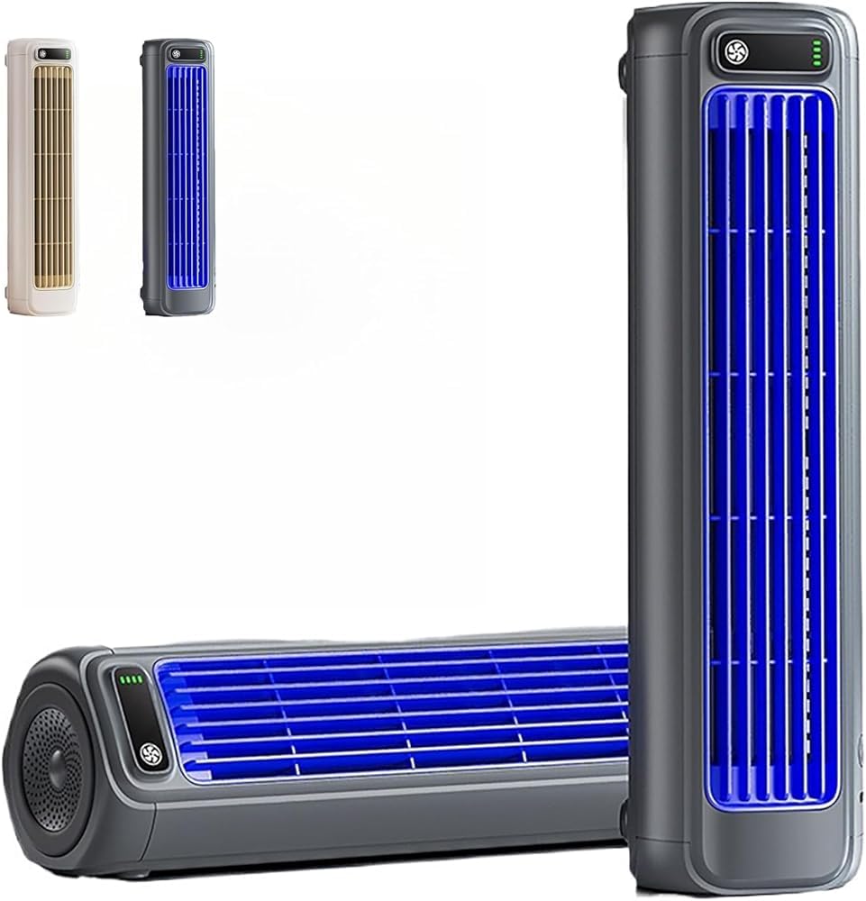 Cooling Ace Turbo - Condizionatore d'aria portatile a 3 velocità, super silenzioso, con ricarica USB, modalità sospensione/verticale per camera da letto, ufficio, cucina (colore: beige)