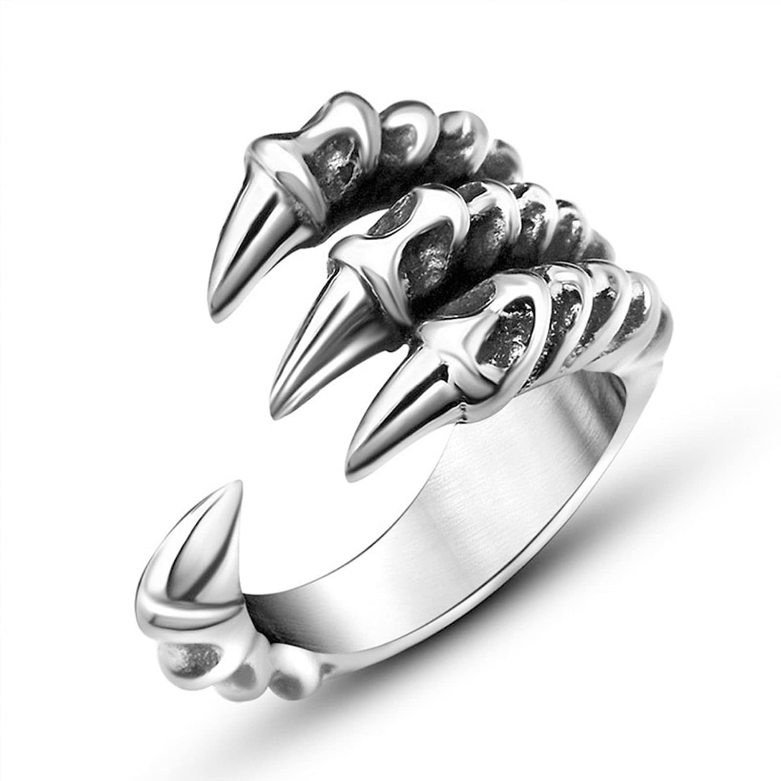 Cosysparks Anillo de Dragon, Acero Inoxidable Anillos Dragon Ajustable Abierto Anillos Hombre Dragon Silver Cool Anillos Hombre Plata Gotico Retro Anillo Gotico Hombre