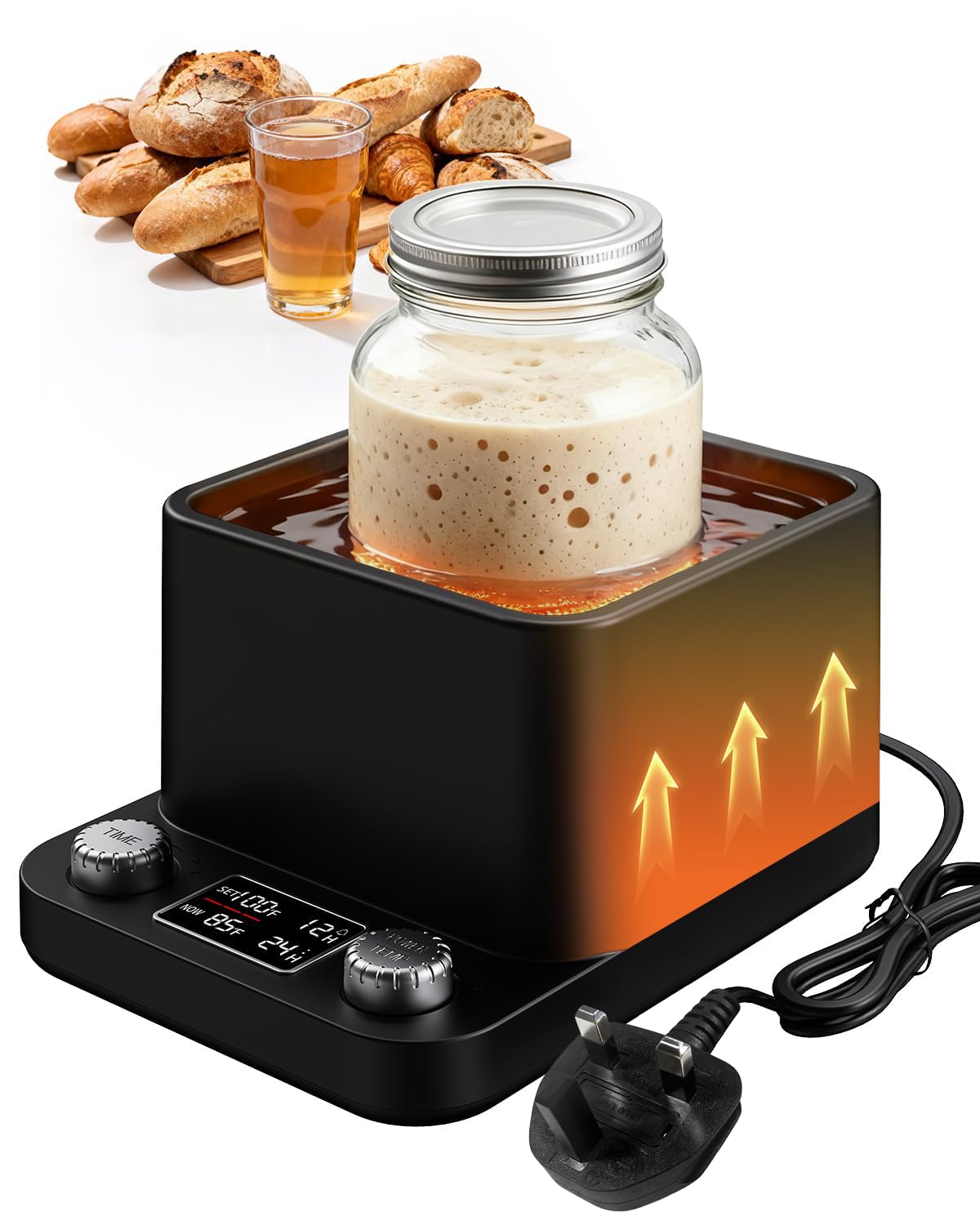 MQUPIN Sourdough Starter Warmer, Even Heating Water Bath Sour Dough Warmer, Precise Thermostat (21-40°C), 198H Timer, Smart Yeast Feeding Warmer for Kombucha Yoghurt Beer Fermentation (Black)