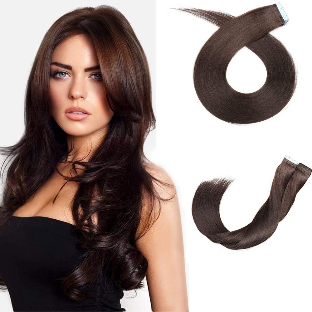 ShowJarlly Remy Hair Extensions Tape in Human Hair Straight Skin Weft Remy Tape in Human Hair Extensions 20pcs Tape in Hair extension 20" 2#