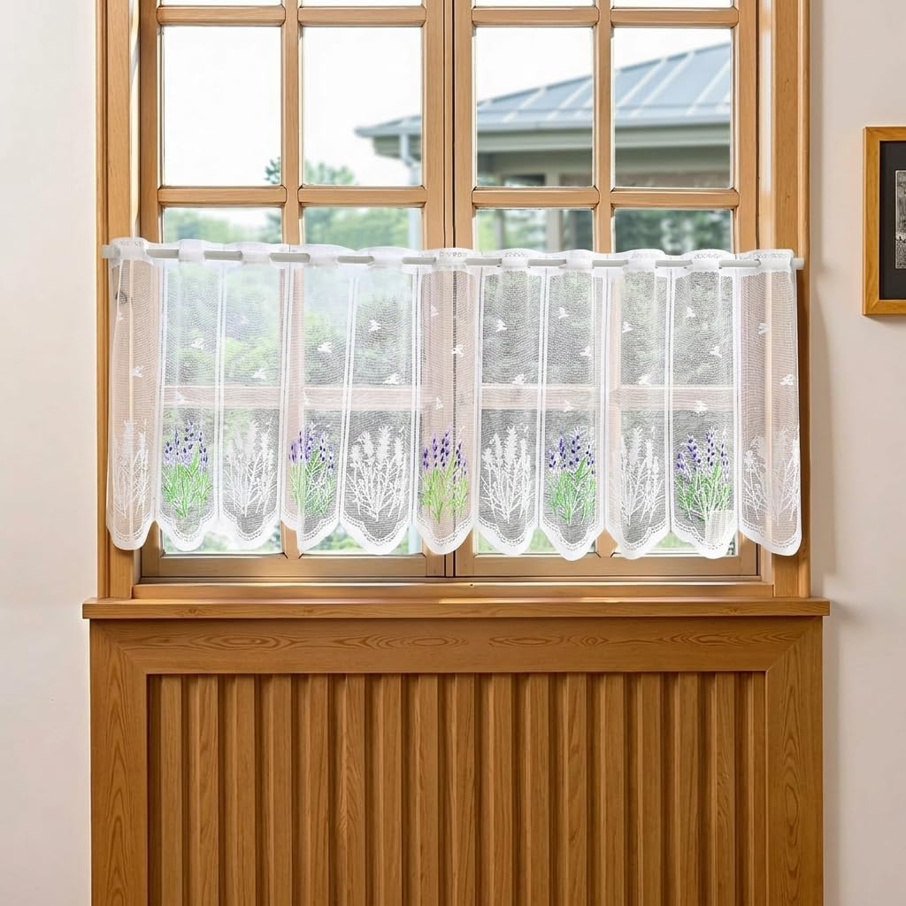 ALLGAYER Cafe Curtains 153x48cm Lavender Lace White Polyester Short Curtain