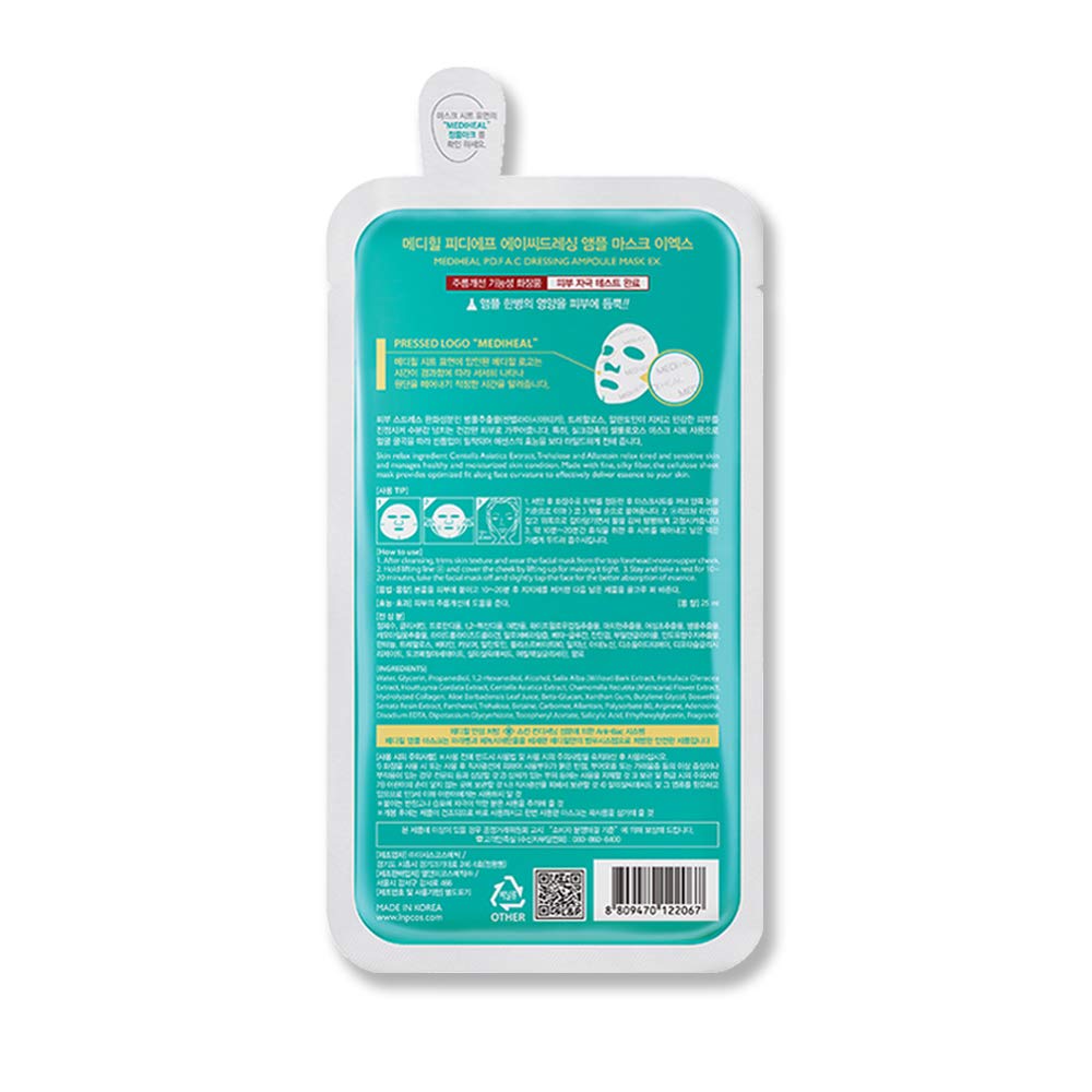MEDIHEAL P.D.F AC-Dressing Ampoule Mask EX, Pack of 10 Face Mask Sheet for  Acne-Prone Skin and Redness Relief, Calming Blemishes, Sebum Control for  Oily Skin : Amazon.co.uk: Beauty