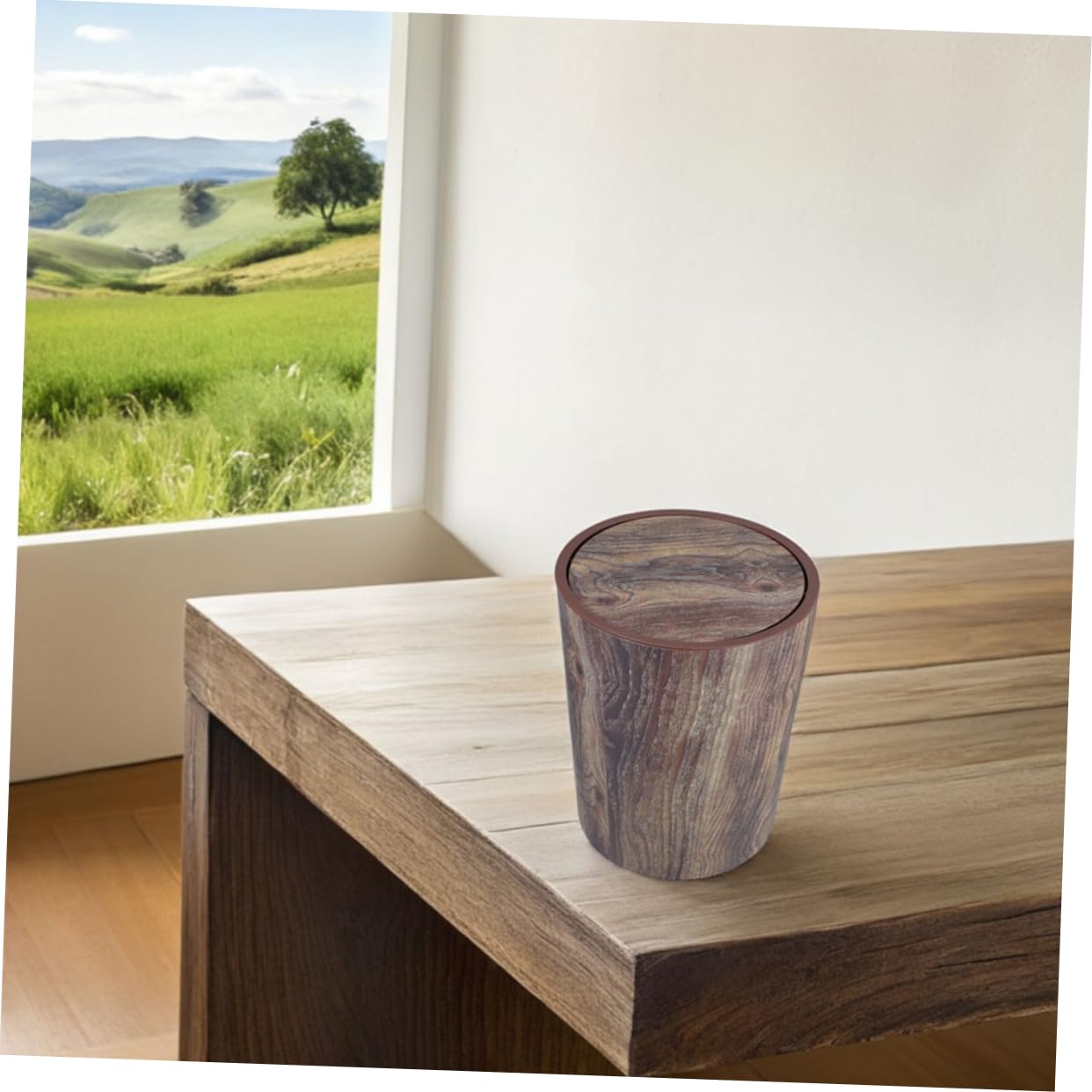 VICASKY Cestino Spazzatura in Plastica Pp Grande Capacità Design Venature del Legno Vintage Cestino per Carta Straccia Adatto per Bagno Cucina Ufficio e Camera da Letto