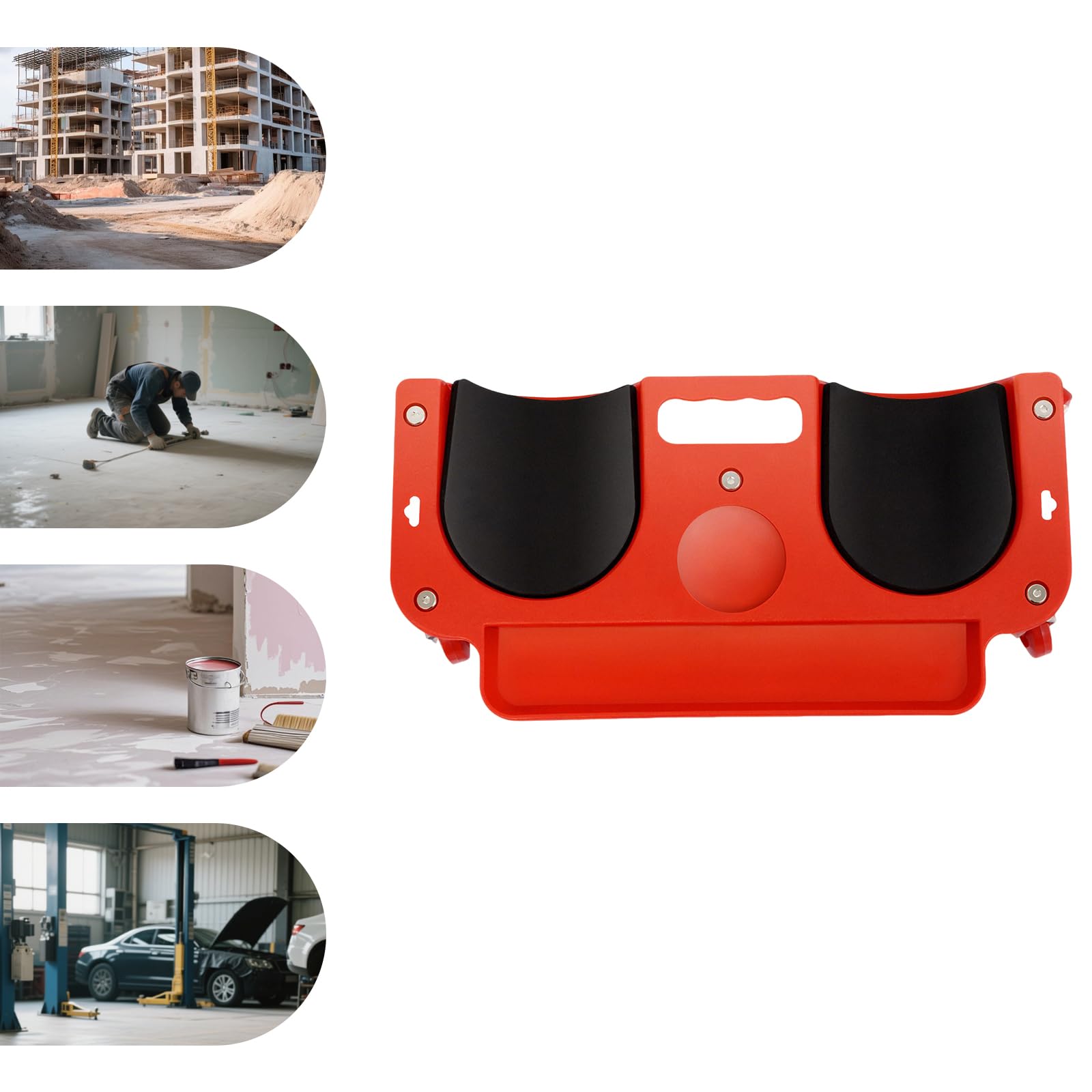 Ginocchiera arrotolabile, con imbottitura in schiuma, telaio in ABS antiurto, 5 ruote girevoli, portata 100 kg, rosso e nero, per l'industria edilizia e l'officina automobilistica