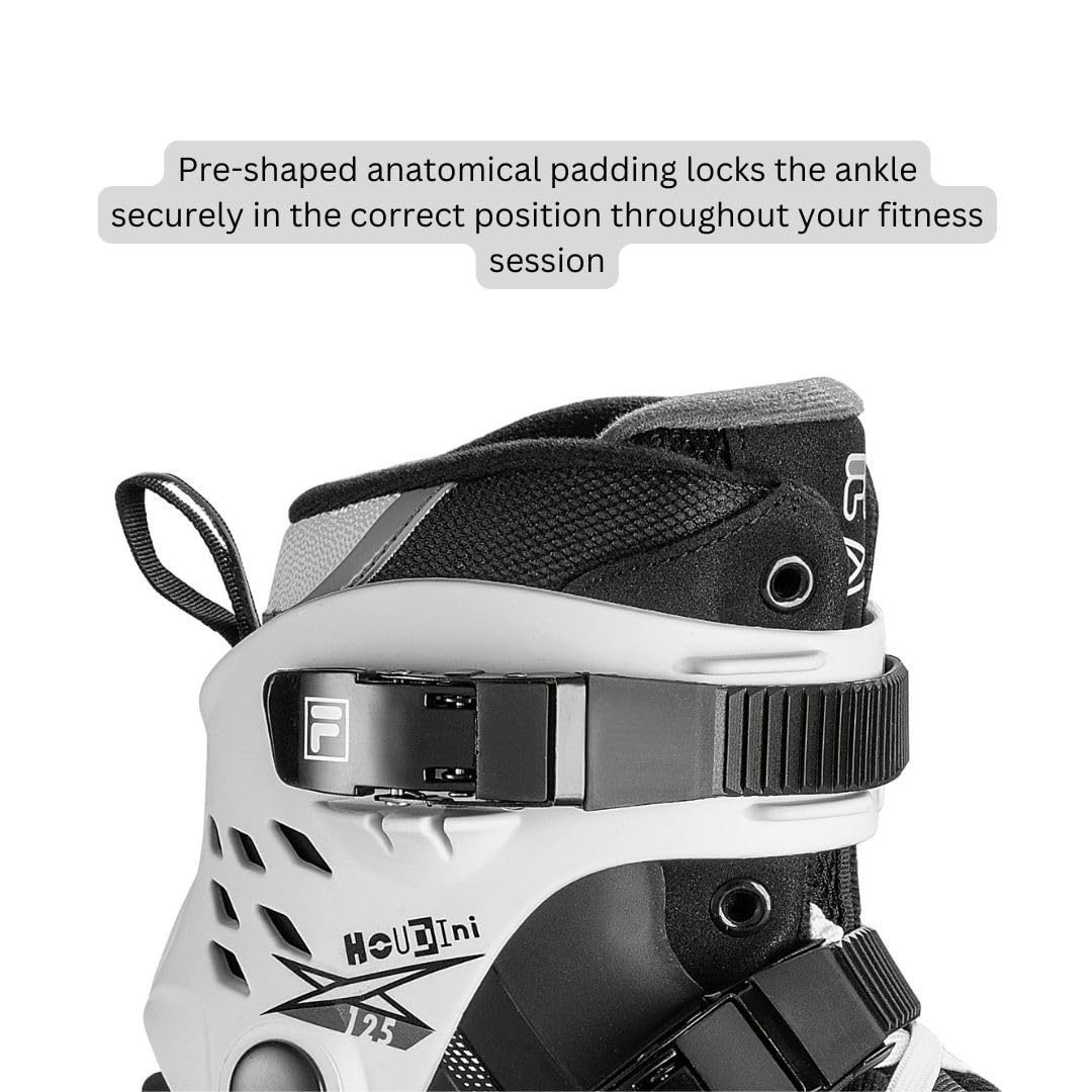 FILA Houdini 125mm Adult Inline Skates - High Speed Fitness Skates with ABEC 9 Bearings - Lightweight Aluminum Frame - Zero Shock Heel Cushioning - 3x125mm Wheel- Men's 11.5