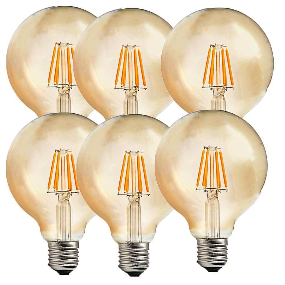 6 pezzi LED Lampadina Vintage Edison Lampadina E27 G95 Globo Lampadina a Risparmio Energetico AC 220-240V 6W Sostituisce Non Dimmable 60W, Bianco caldo 2300K 600lm