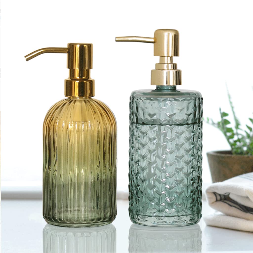 Dispenser di Sapone in Vetro a Strisce con Pompa in Acciaio Inossidabile, Dispenser di Sapone per lozione Ricaricabile per Bagno, Cucina, bancone, flacone con Pompa