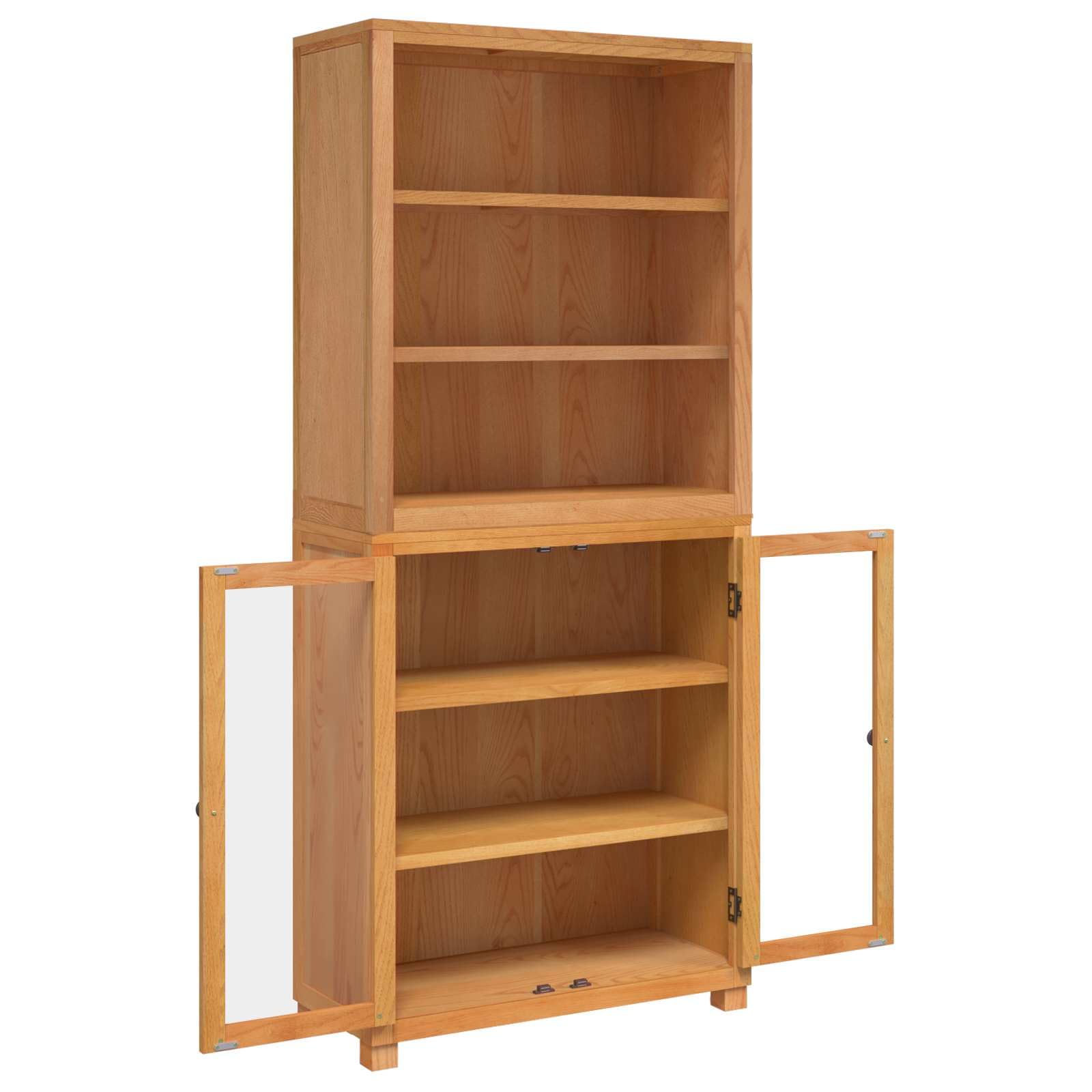 Set di mobili portaoggetti in rovere massello con 2 ripiani, 80 x 35 x 185 cm, 4 ripiani, 2 ante in vetro, per soggiorno, camera da letto, ufficio