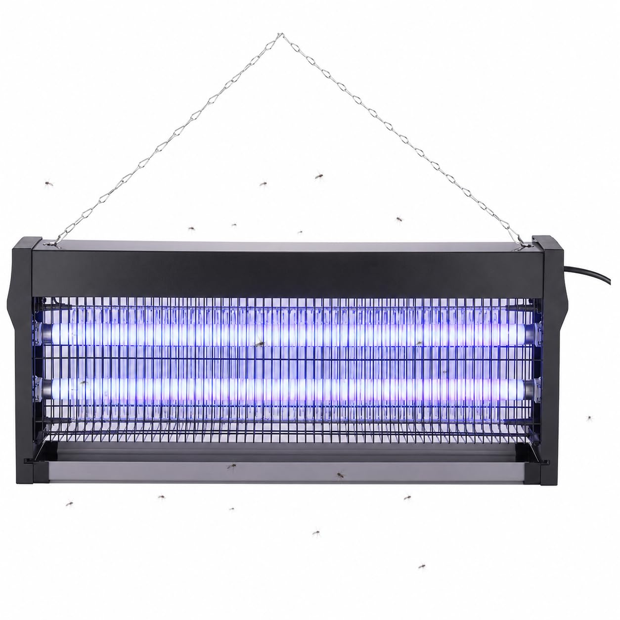 Zanzariera Elettrica 40W con 2 Lampade UVA - Copertura 150 mq | Zanzariera elettrica 40W con 2 lampade UVA, copertura 150 mq, cassetto estraibile, griglia in ferro e catena.