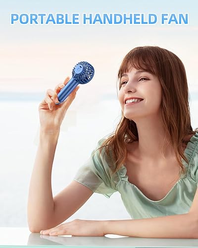 Miniatura 2 de Mini ventilador portátil, paquete de 2 ventiladores de mano pequeños con 3 velocidades, ventilador de mano pequeño recargable por USB, batería de