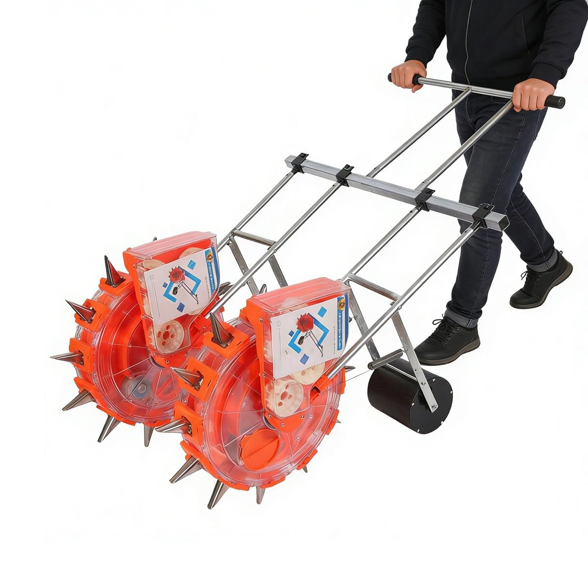 Amazon | 手押し式2条播種機、手持ち式ローラー型播種機（落花生