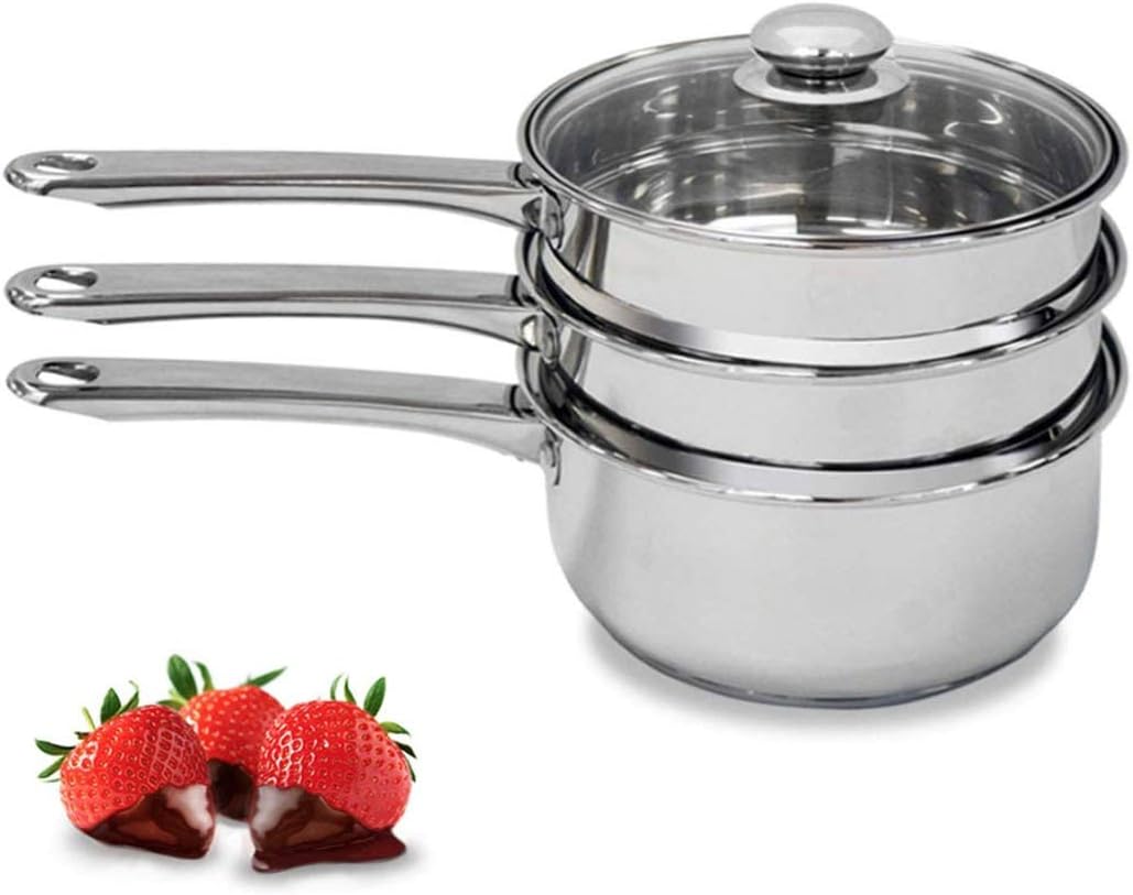 purelifeDouble Boiler & Steam Pots for Melting Chocolate, Candle Making and more - Stainless Steel Steamer with Tempered Glass Lid for Clear View while Cooking, Dishwasher & Oven Safe