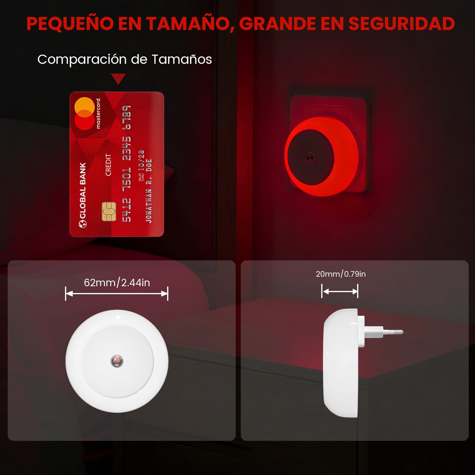 625nm Luz Roja Nocturna Enchufe Bebé, Luz Roja Nocturna Melatonina con Sensor Crepúsculo Auto On/Off para Babitación Infantil, Dormitorio, Cocina, Baño, Pasillo, Pack of 2