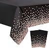 2 Packaging Black and Rose Gold Plastic Tablecloth, 54 x108 Rectangular Disposable dot Table Cover, Suitable for Birthday Party, Graduation and Restaurant Tablecloth