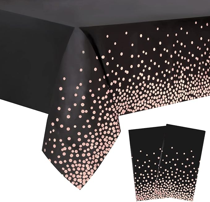 Jepeux 2 Packaging Black and Rose Gold Plastic Tablecloth