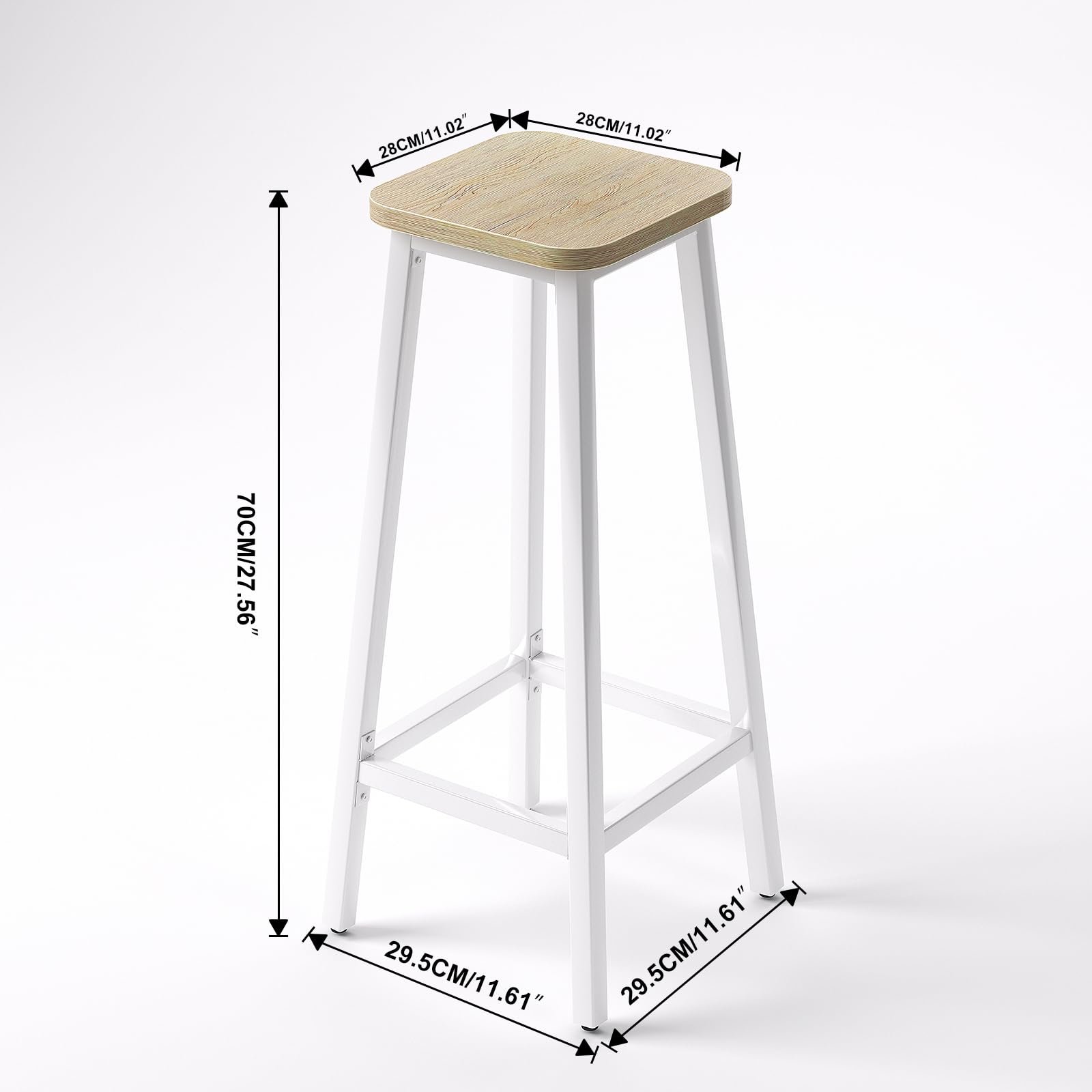 YMYNY Set di 2 Sgabelli da Bar, Sgabelli da Pranzo, Sgabelli da Cucina, Effetto Legno, con Struttura in Metallo, in Stile Industriale, 29.5 × 29.5 × 70CM, Colore Naturale HBS511R