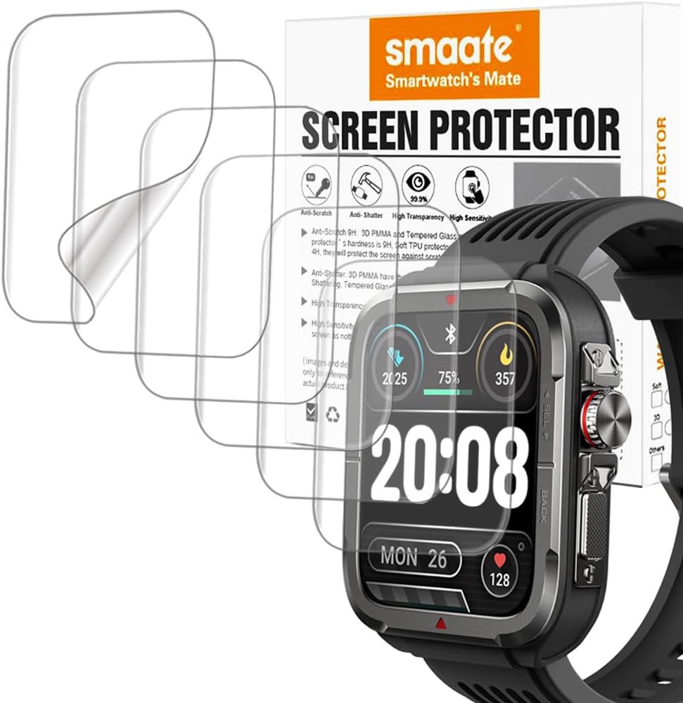 Screen Protector Compatible with SKG R8 and KEEPONFIT IDS01 1.8” Military Fitness Tracker Smartwatch, Soft TPU, 6 pieces, Bubble Self-healing