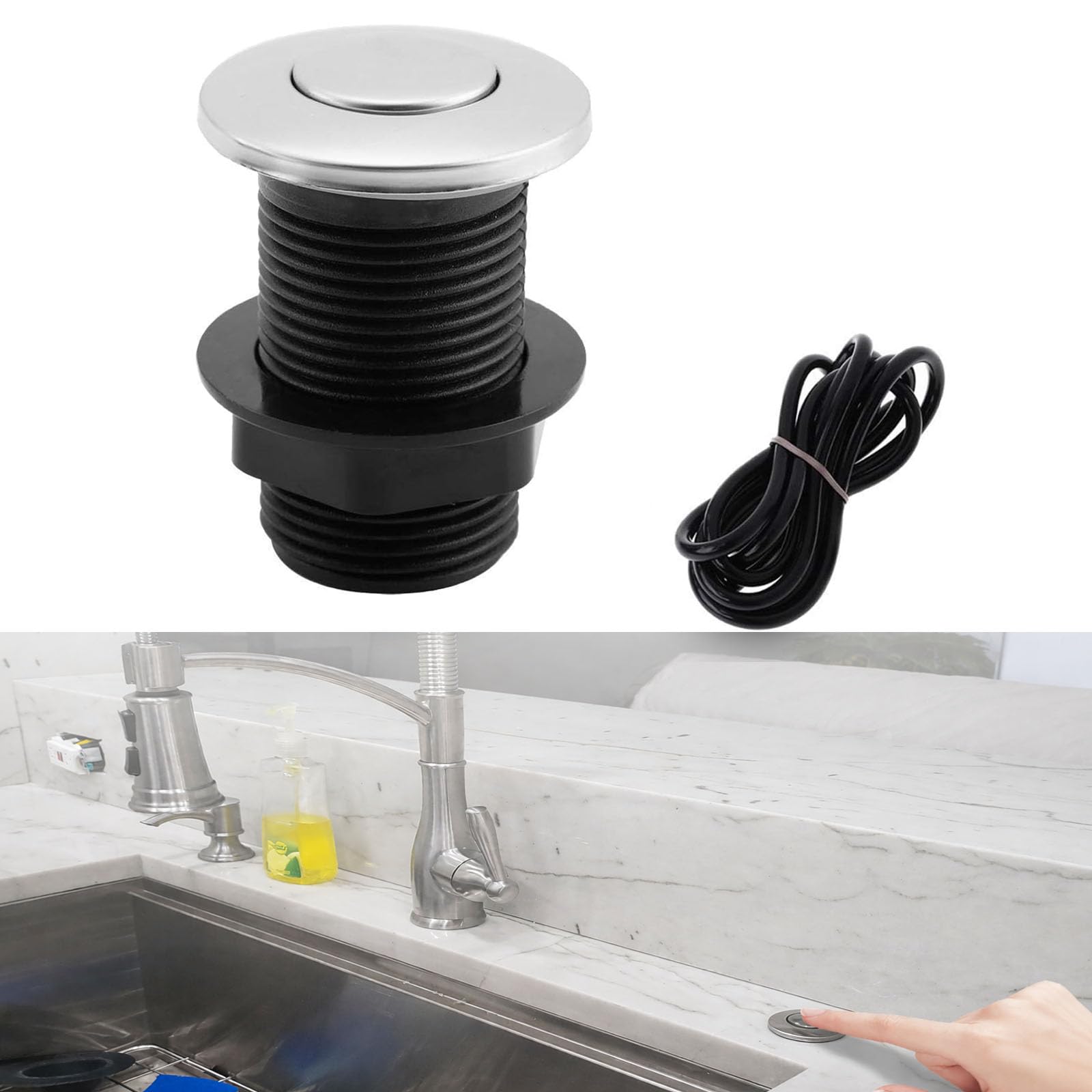2026 Upgraded Sink Top Push Button with Air Hose Replacement, Air Switch Button for Garbage Disposal Air Actived Switch Sink Garbage Disposal Parts by Ketofa