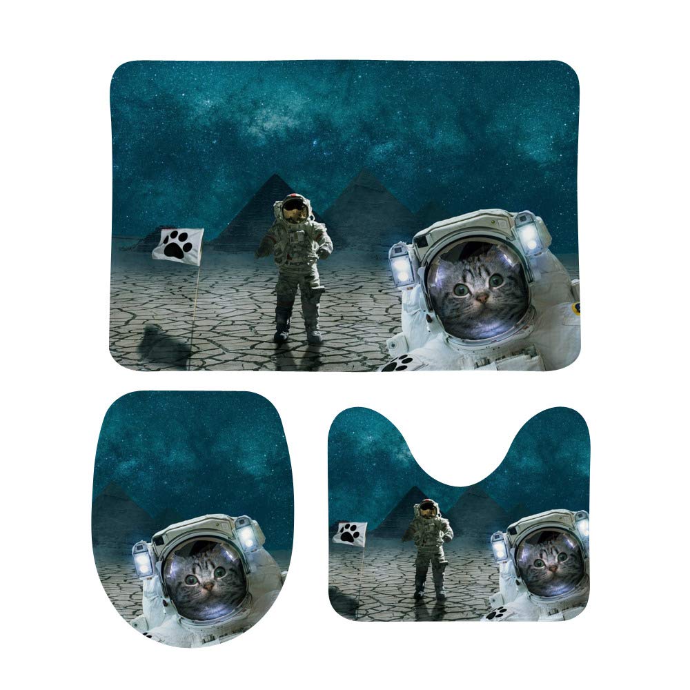 Tapis de bain antidérapant et ultra absorbant lot de 3 design chat astronaute