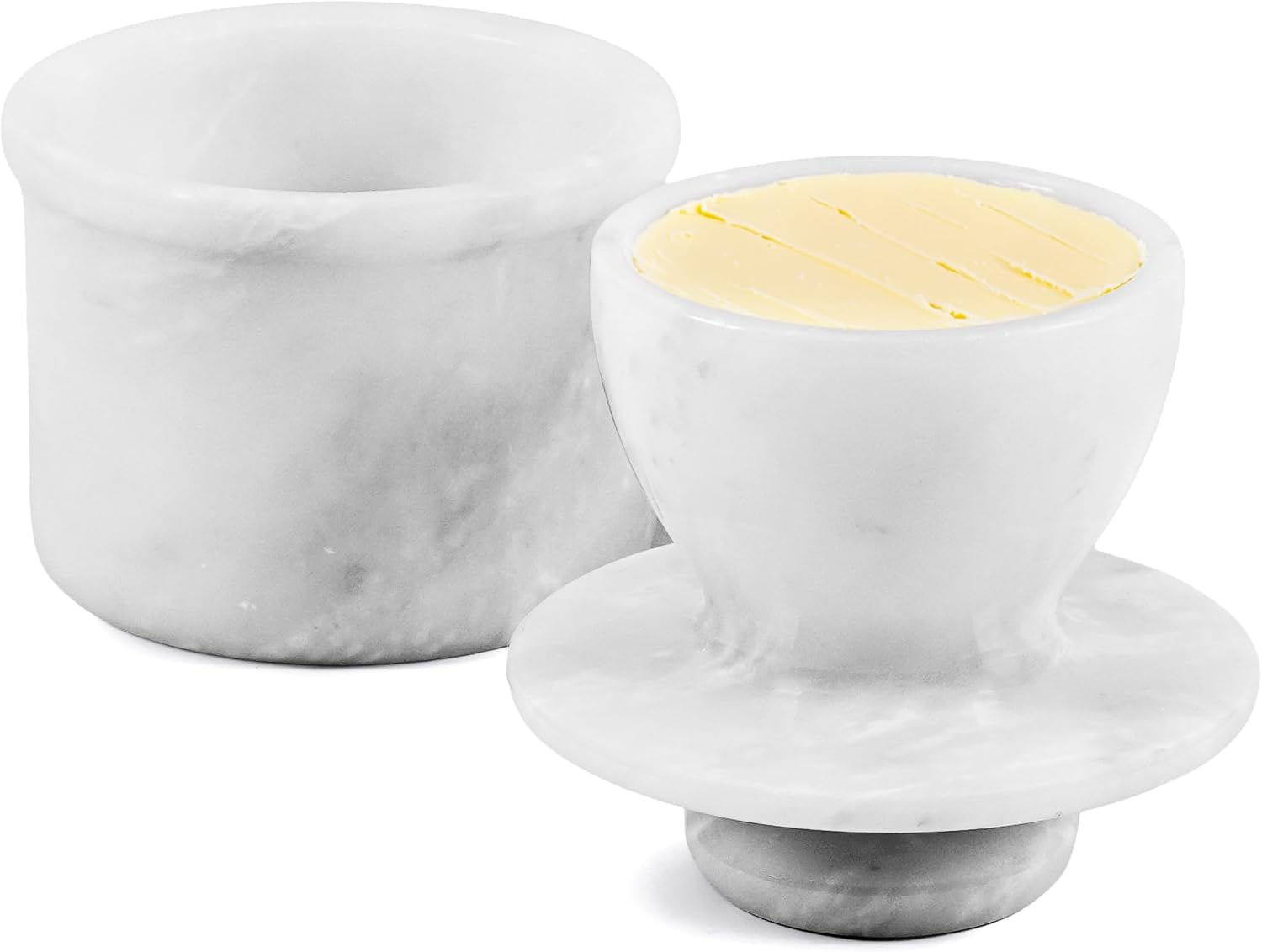 Butter Keeper 4.25 Inches White Marble Covered Butter Dish with Lid for Countertop, French Butter Crock for Soft Butter Spreader, Perfect Mother’s Day Gift, Kitchen Storage