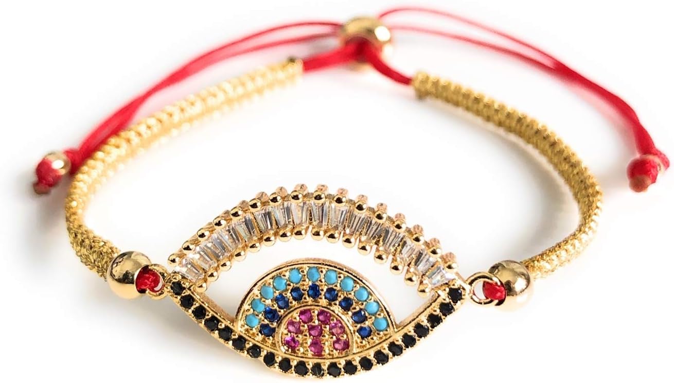 SIFRIMANIA Powerful Evil Eye Gold Tone Adjustable Handwoven Red Bracelet for Women