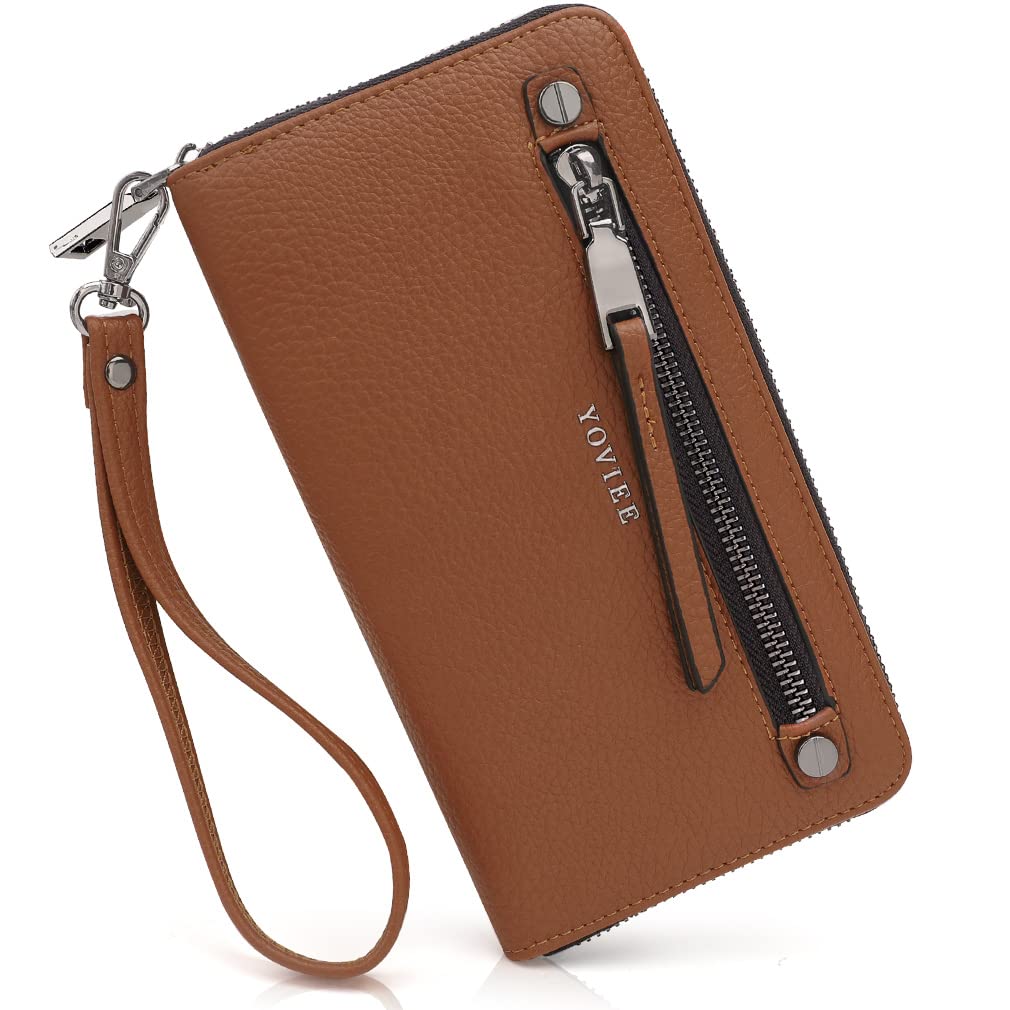 YOVIEE Wallets for Women RFID Blocking Large Capacity Genuine Leather Zip Womens Wallet Credit Card Holder Checkbook Organizer Phone Clutch Long Travel Coin Purse Wristlet