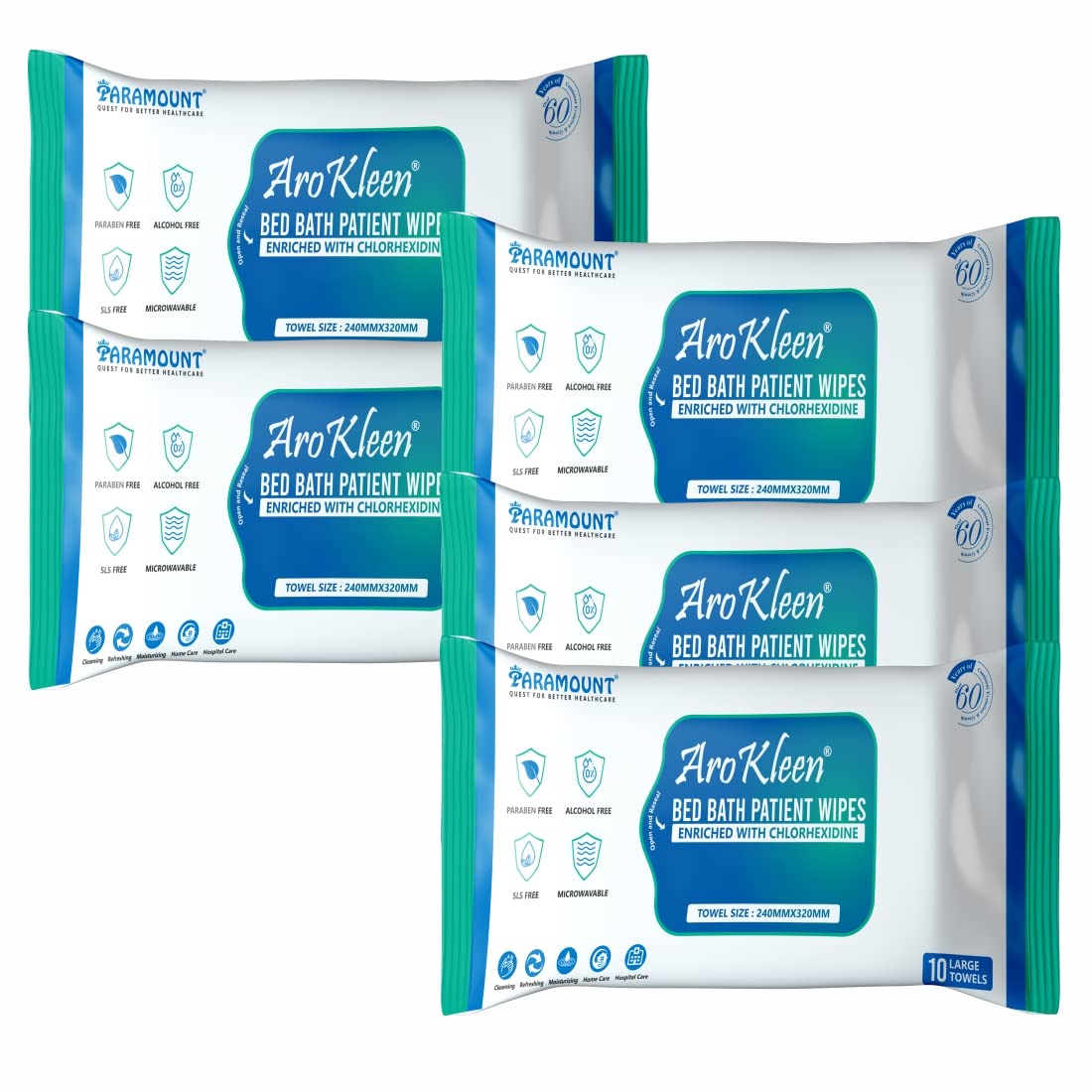 AROKLEEN 50 Count Large Size Bed Bath Wipes with Aloe Vera & Vitamin E, Adult Wet Wipes, Adult Bath Wipes, Anti Bacterial, Cleansing Towels, Refreshing Sponge Bath Towel, For Men & Women-Pack of 5