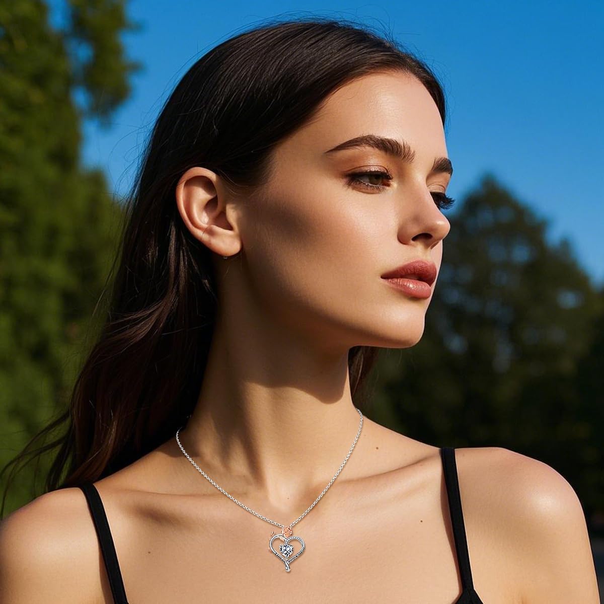 Rose Heart Birthstone Necklace Sterling Silver Heart Birthstone Necklace for Women Birthstone Heart Pendant Valentine's Day Mother’s Day Gift for Mom Wife - Image 5