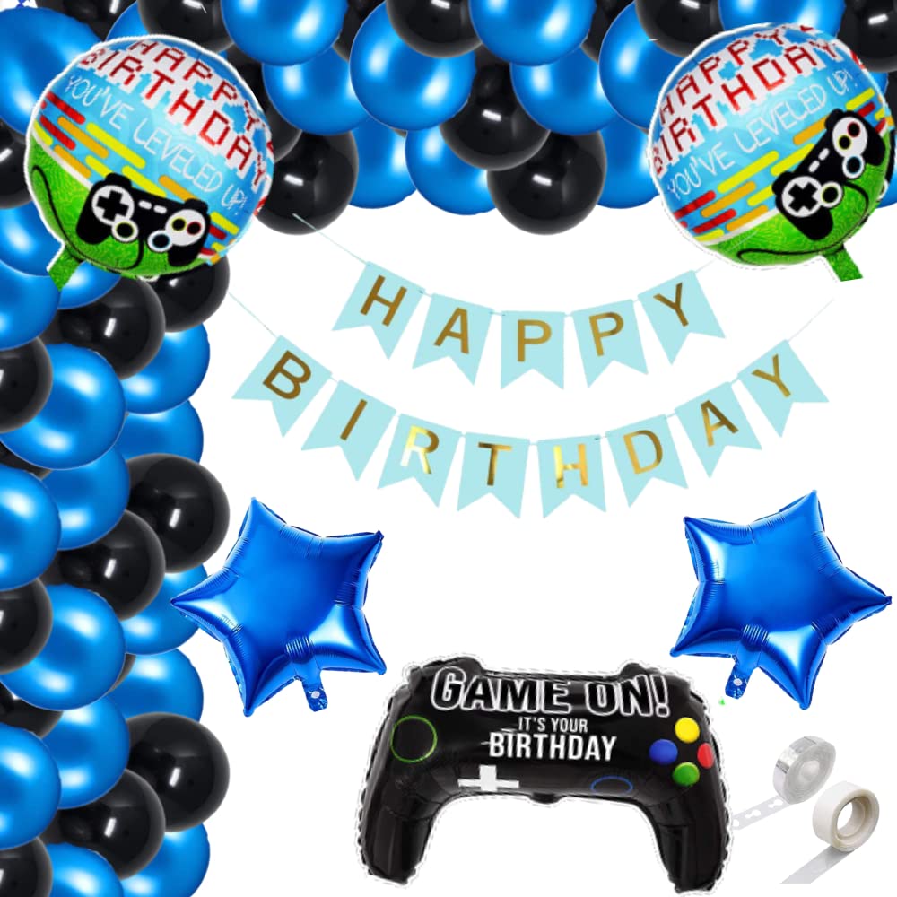 FI - FLICK IN 58 pcs Latex Happy Birthday Game on Decoration Gaming 8th Birthday Decoration for Boys Game Theme Balloon Arch Garland Kit Gamers Party Supplies (Pack of 58, Multicolor)