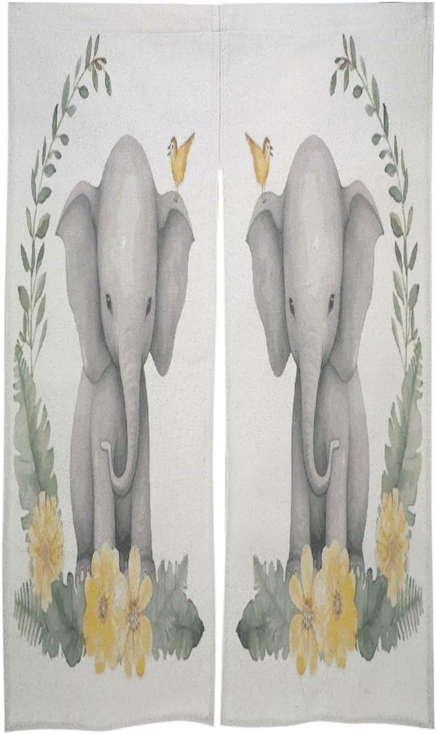 Cute Elephant with Wreath and Little Duck Door Curtain Printed Doorway Noren Japanese Style Doorway Room Divider Curtains for Privacy Partition Divider Kitchen Home Decorations Wall Hanging