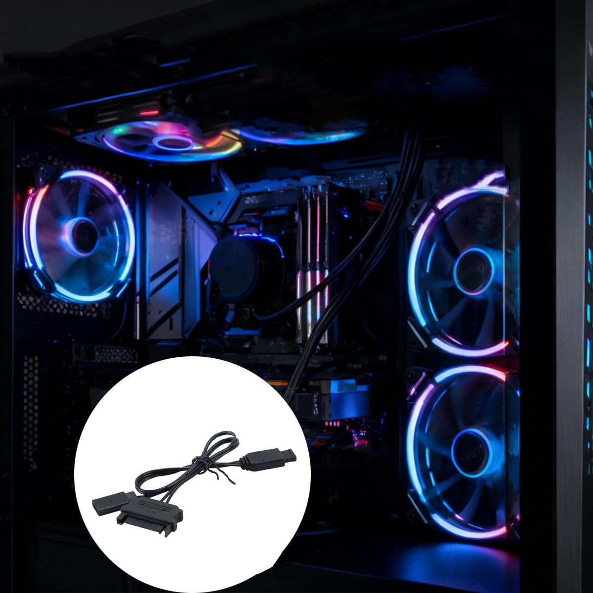 Controller ARGB a 3 pin e 5 V, confezione da 2, alimentato tramite SATA con splitter, modalità di illuminazione integrate per schede madri non ARGB, ventole/strisce fai da te