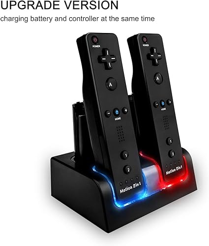 Miniatura 5 de Estación de carga para control remoto Wii, estación de acoplamiento para controlador TechKen con cuatro baterías recargables de 2800 mAh (versión