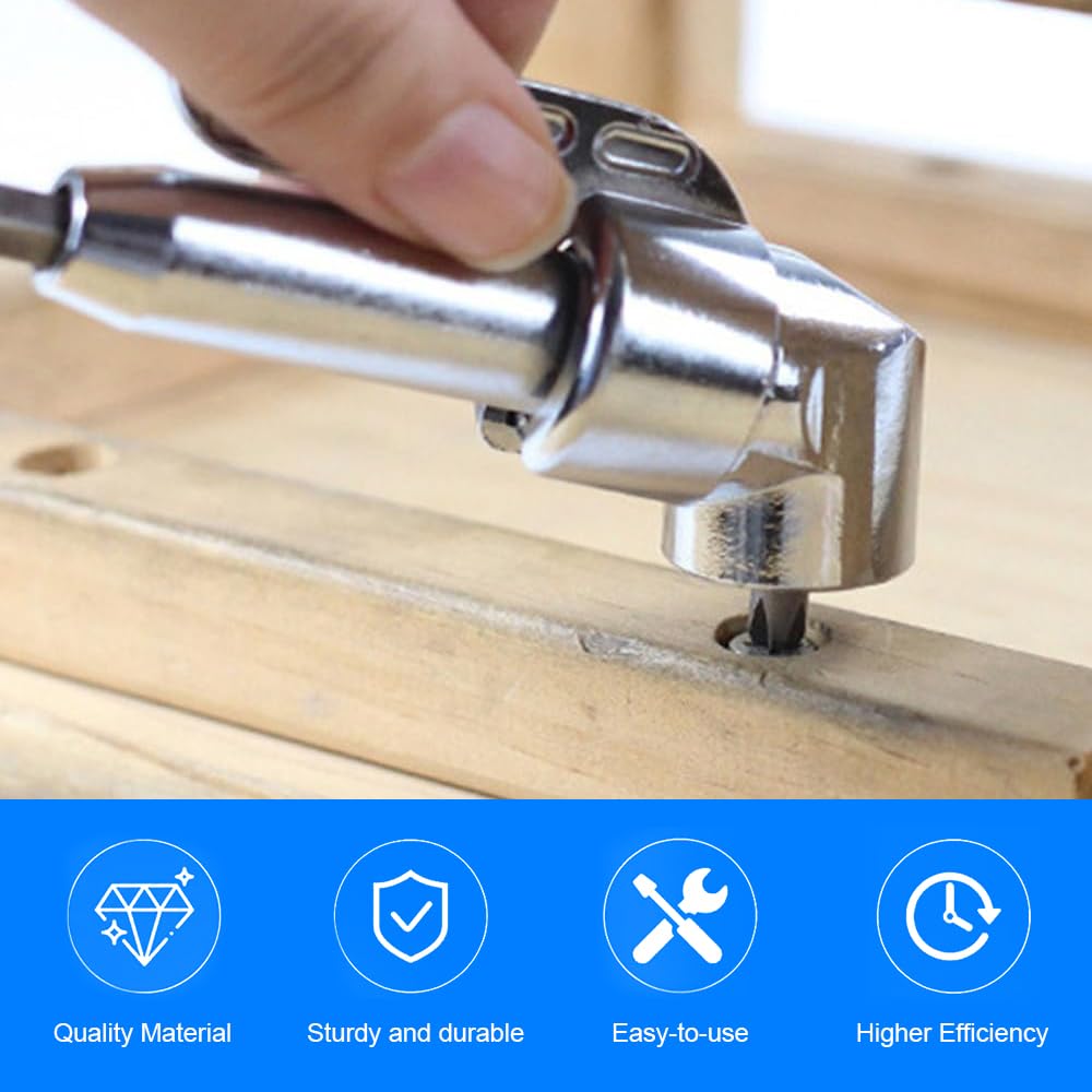 12 Pièces Renvoi D'Angle Visseuse Kit, 105 Degree Right Angle Drill Adapter, Corner Tool Screw Hub with Multi-function Bend Screwdriver Bit, 1/4" Hex Shank Driver Angle Drill Attachment