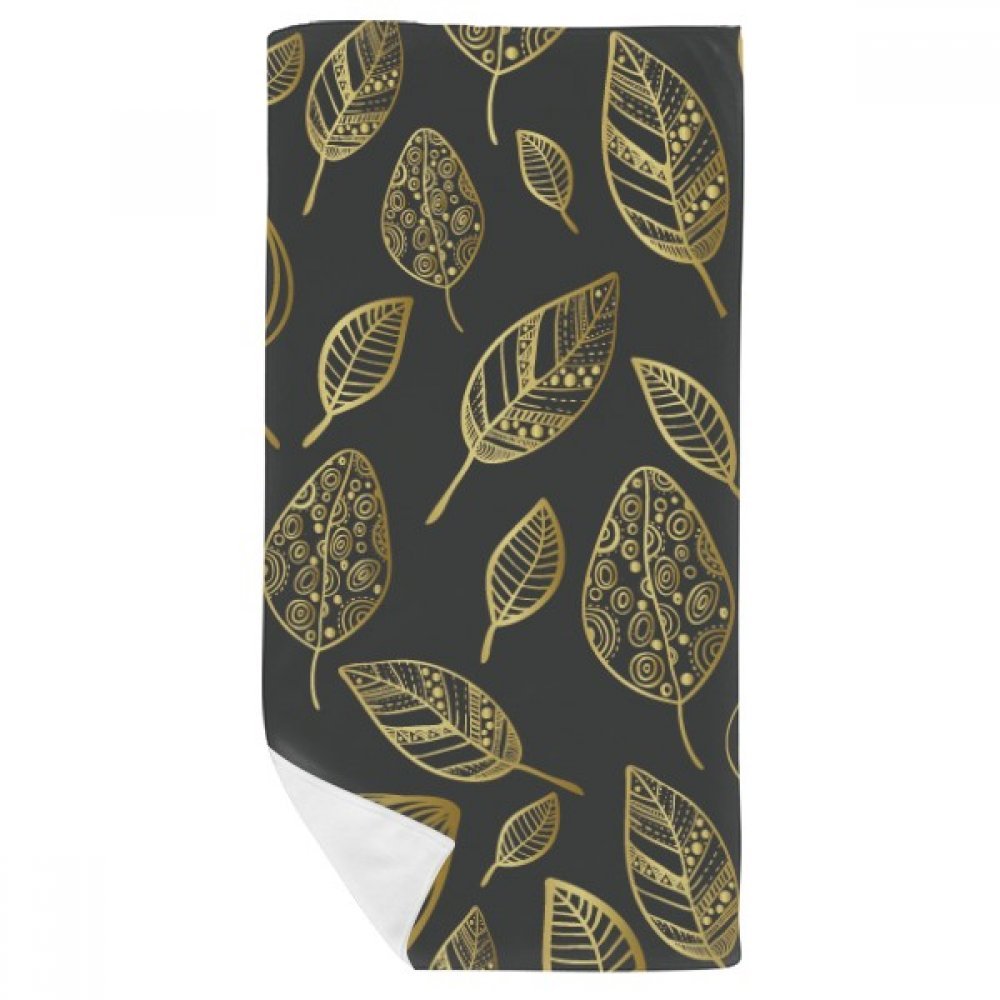 Serviette de bain motif feuille dorée 35x70cm douce et ultra absorbante
