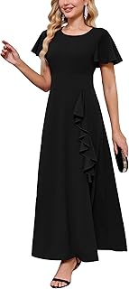 Women’s A-Line Ruffle Maxi Wedding Guest Dresses Short Sleeve Formal Evening Gowns