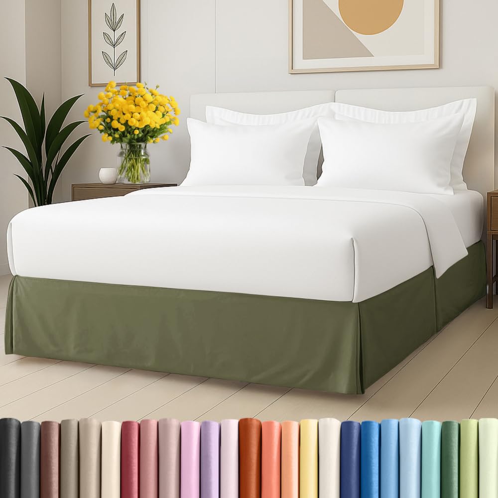 pleated bed skirt king - 3 sided pleated bed skirt - 15 inch, sage green