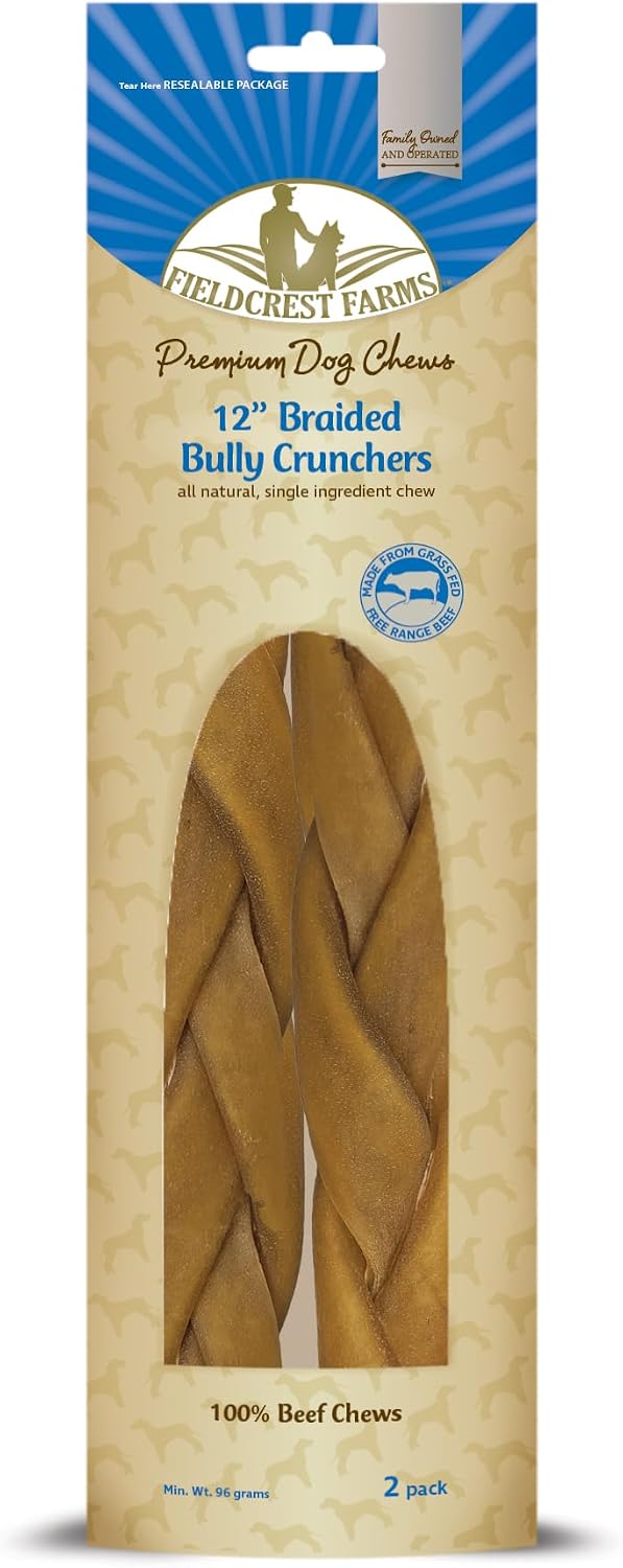 Fieldcrest Farms Bully Crunchers 12" Braided Dog Treats, 96 Grams, Pack of 2, 96 GM
