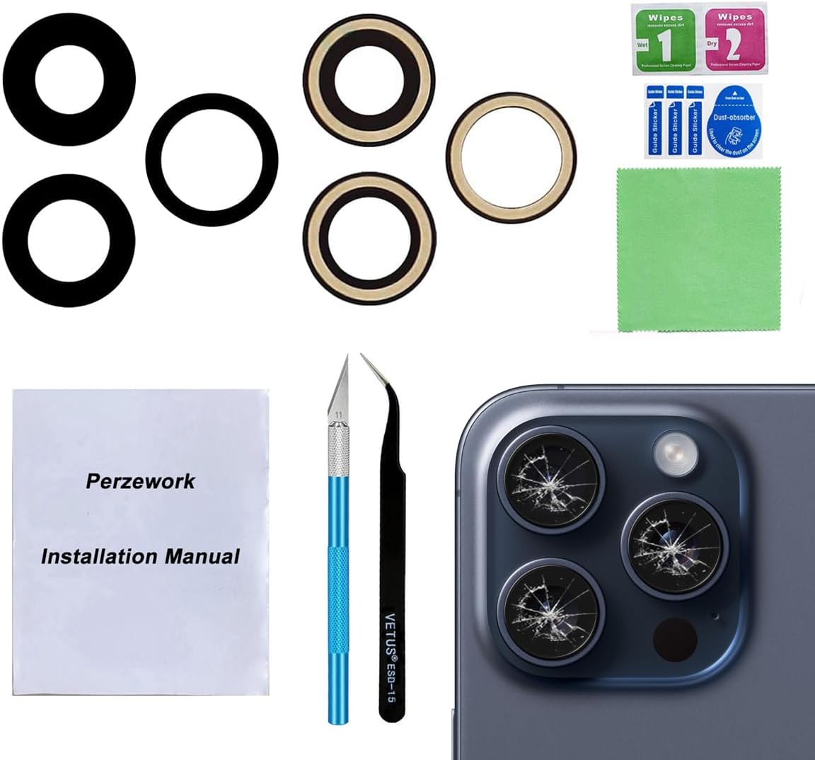 Perzework OEM Back Rear Camera Lens Glass Replacement for