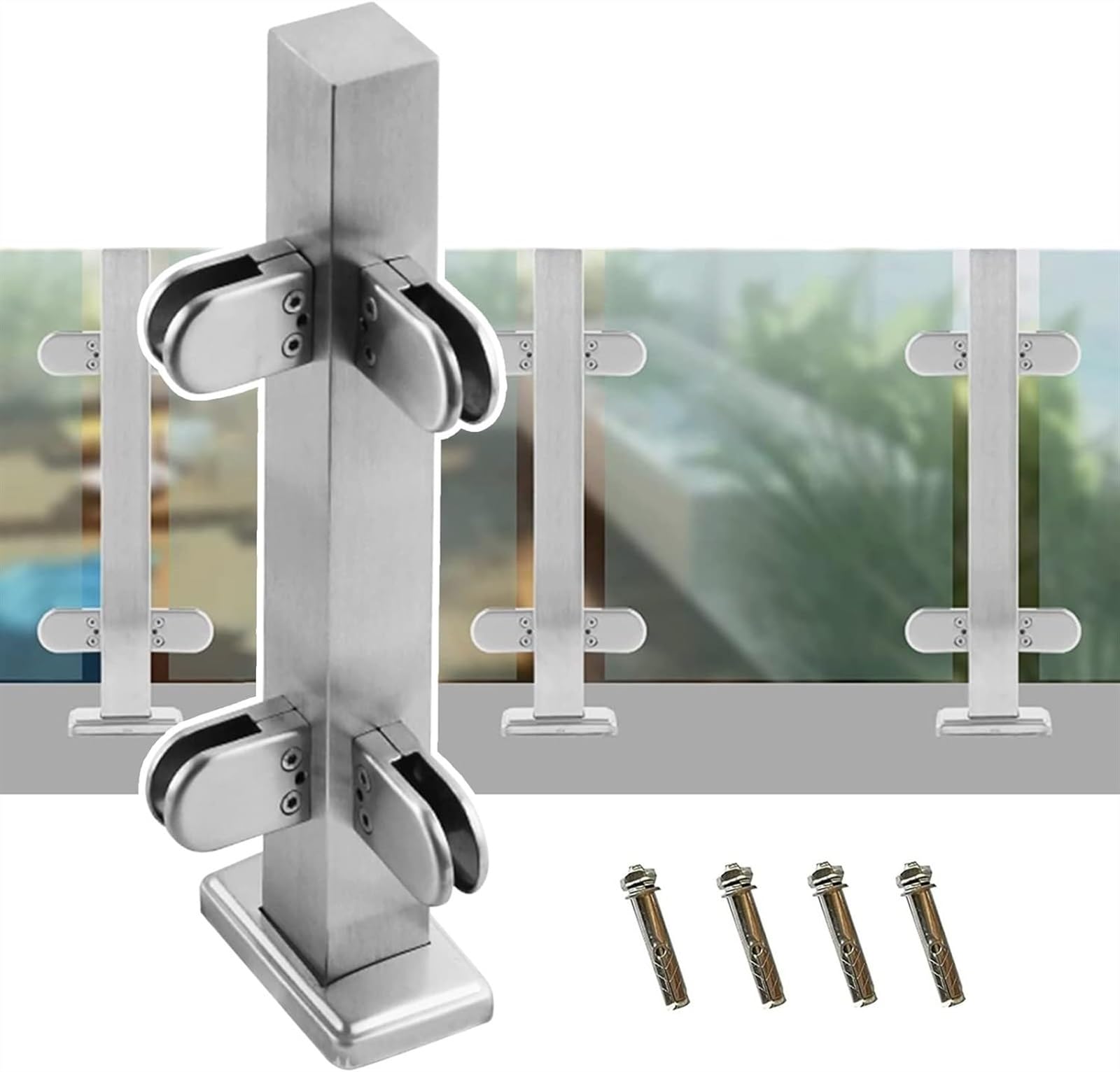 Poteau de balustrade en verre argenté en acier inoxydable 85cm d'angle