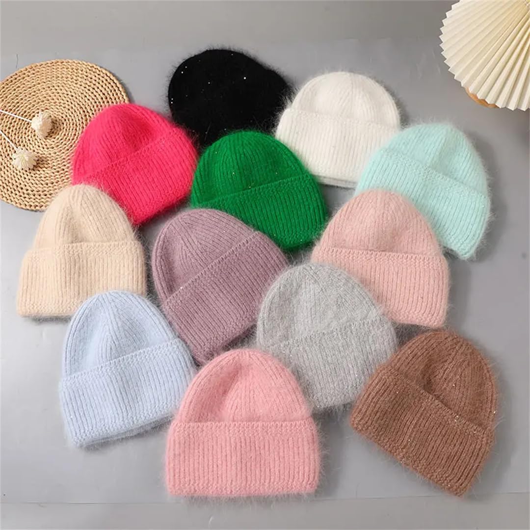 Gorro De Mujer Gorros De Piel Largos Cálidos De Invierno Gorros De Cachemira Tejidos Gorra