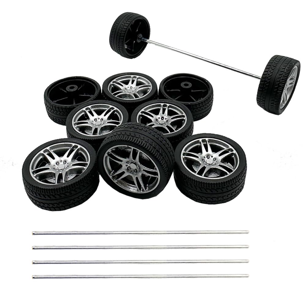 View 1 of 10PCS Toy Car Wheels 32mm Rubber Tire Wheels with Metal Shaft for RC Car Truck DIY Model Toy Wheel Replacement Accessories (2.5x32mm)