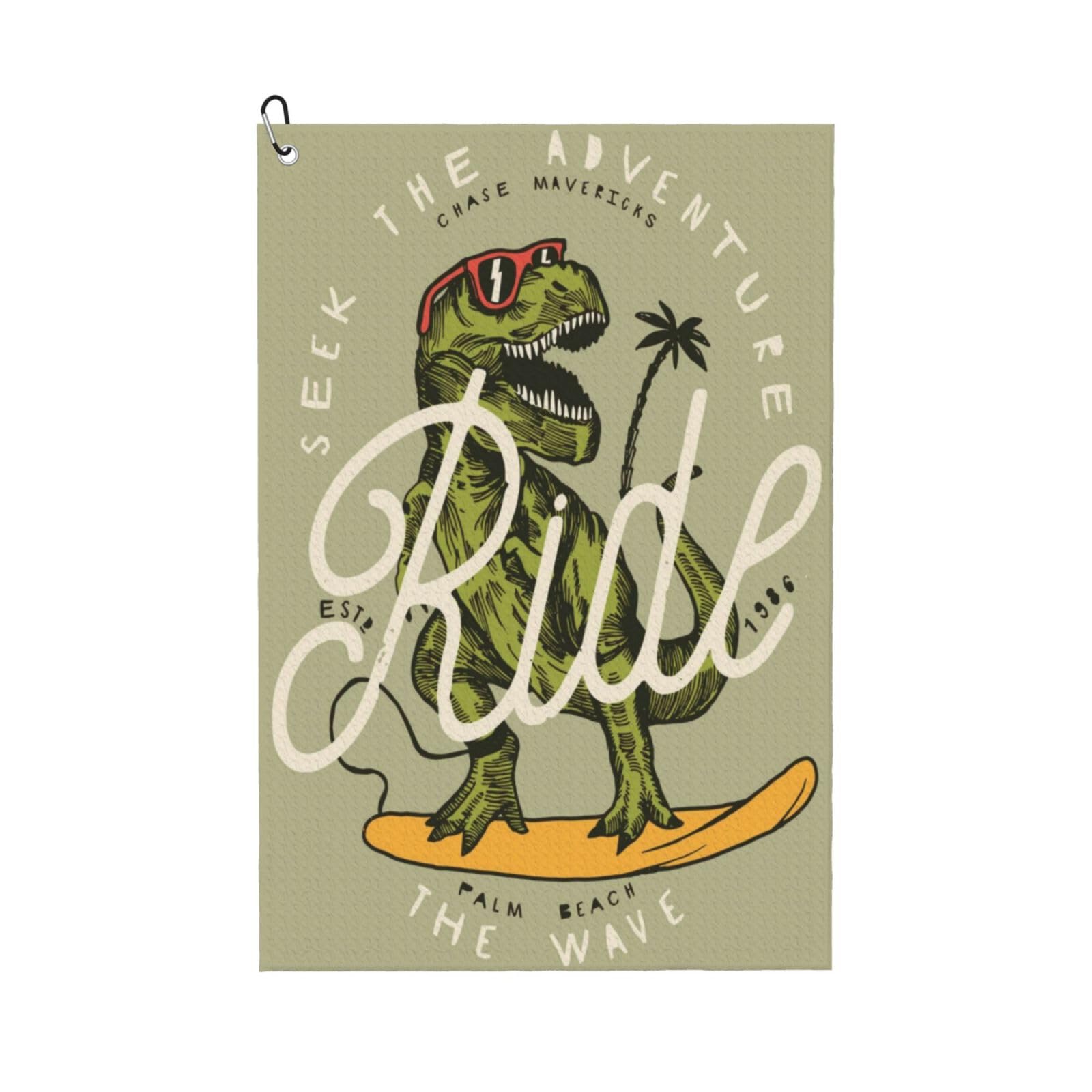 AOOEDM Dinosaur Print Golf Towel with Carabiner Clip Absorbent Microfiber Golf Towel for Cleaning Golf Ball Club Putter Iron for Golf Bag Trolly Belt Loop 16" X 24"