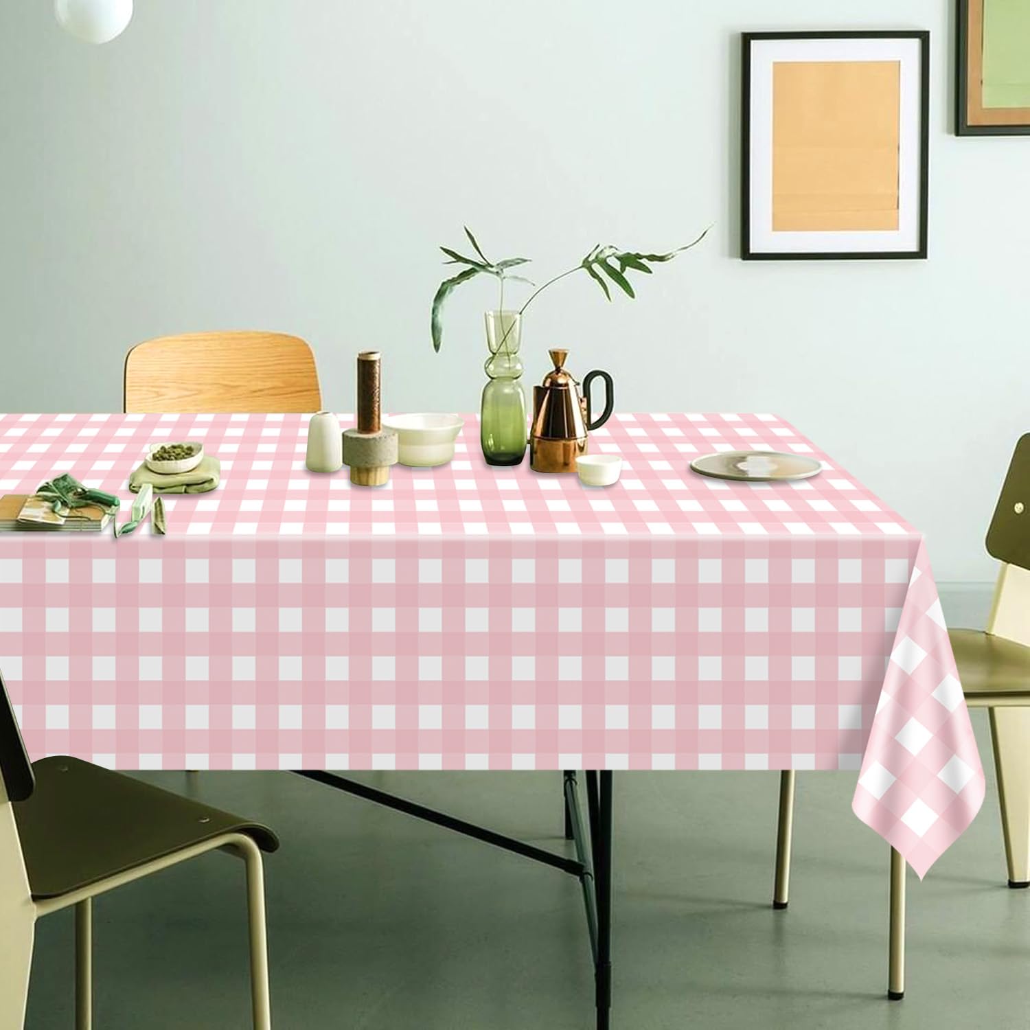 4 confezioni di tovaglie rosa a righe in stile Gingham, tovaglie a scacchi bianco e rosa 219,96 x 129,53 centimetri coperture per tavolo a righe rettangolari impermeabili per picnic per feste di