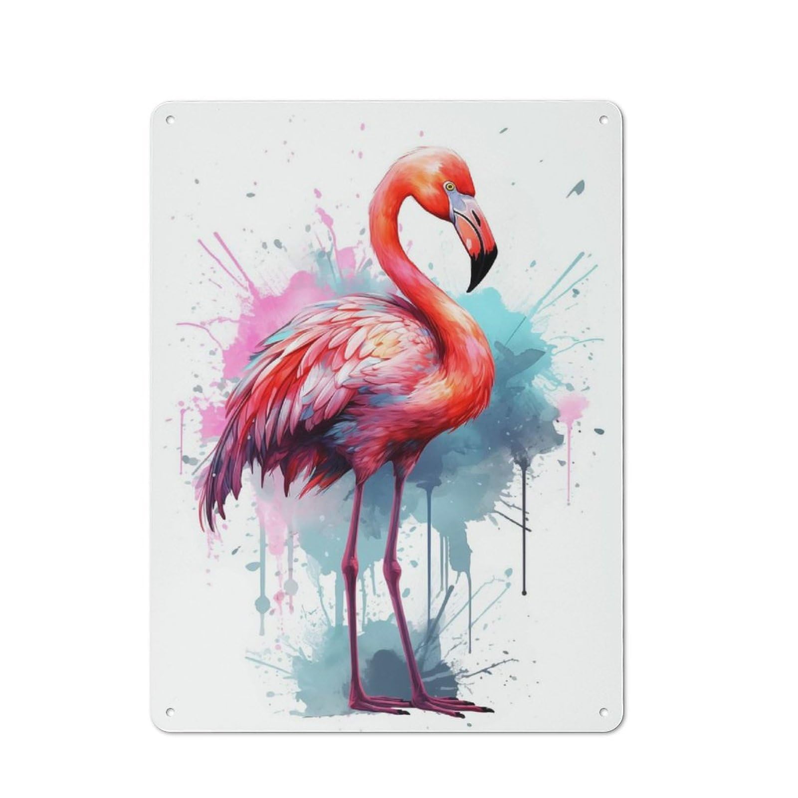 Junmoney Watercolor Flamingo Bird Metal Wall Sign 40X30cm, Rustic Decor For Home Bar Wall, Gift Idea At Christmas For Hosts Who Enjoy Retro Interiors