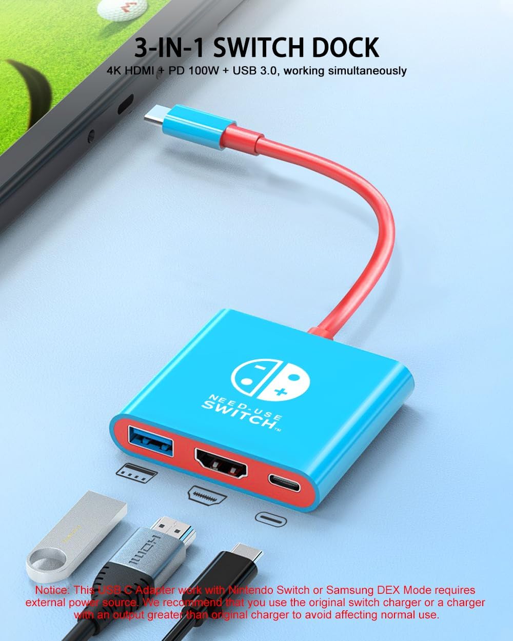 Switch 2 Dock for Nintendo Switch 2 Adapter 3 in 1 with 4K 60Hz HDMI 2.0, USB 3.0 Port, USB C 100W Charging, TV Adapter Switch OLED Hub Docking Station Portable Travel for Nintendo 2 Accessories image 2