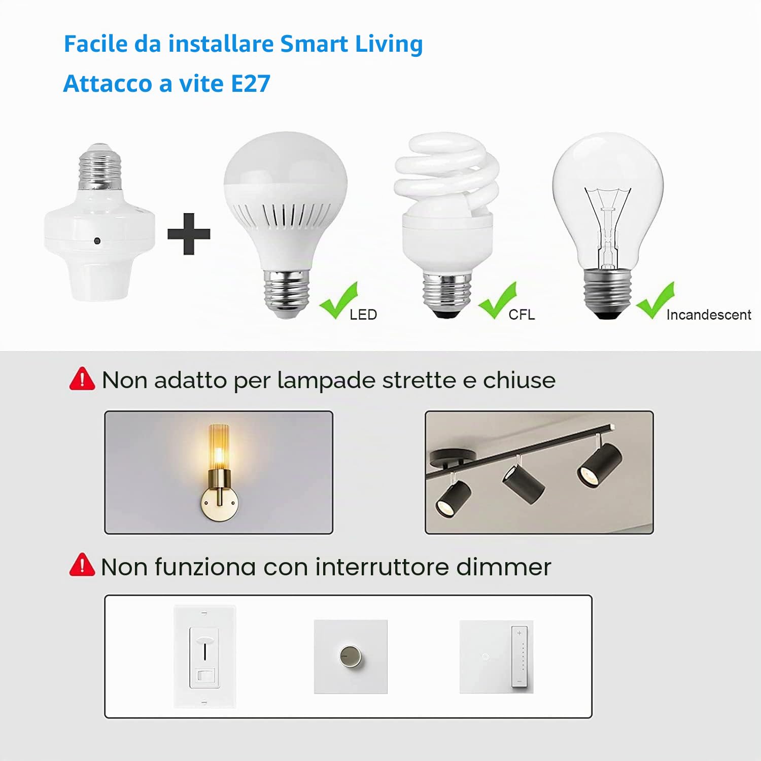 QIACHIP Lampada con telecomando senza fili, attacco E27, portalampada, senza fili, 433 MHz, con On/Off, supporto per lampada LED, lampadina