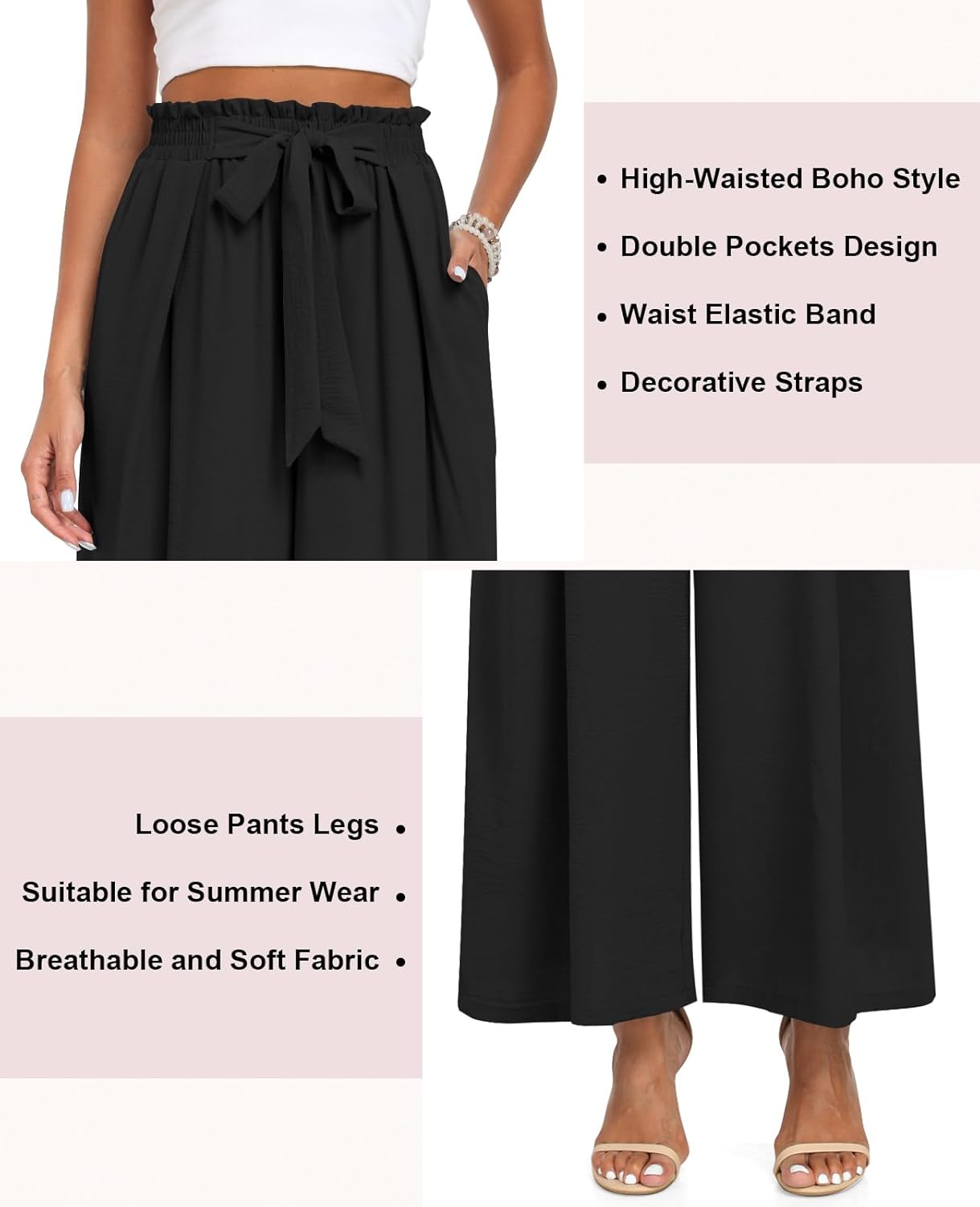 TAOHUADAO Wide Leg Maxi Pants for Women High Waisted Plus Size Palazzo Pants Casual Flowy Trousers with Pockets - Image 4