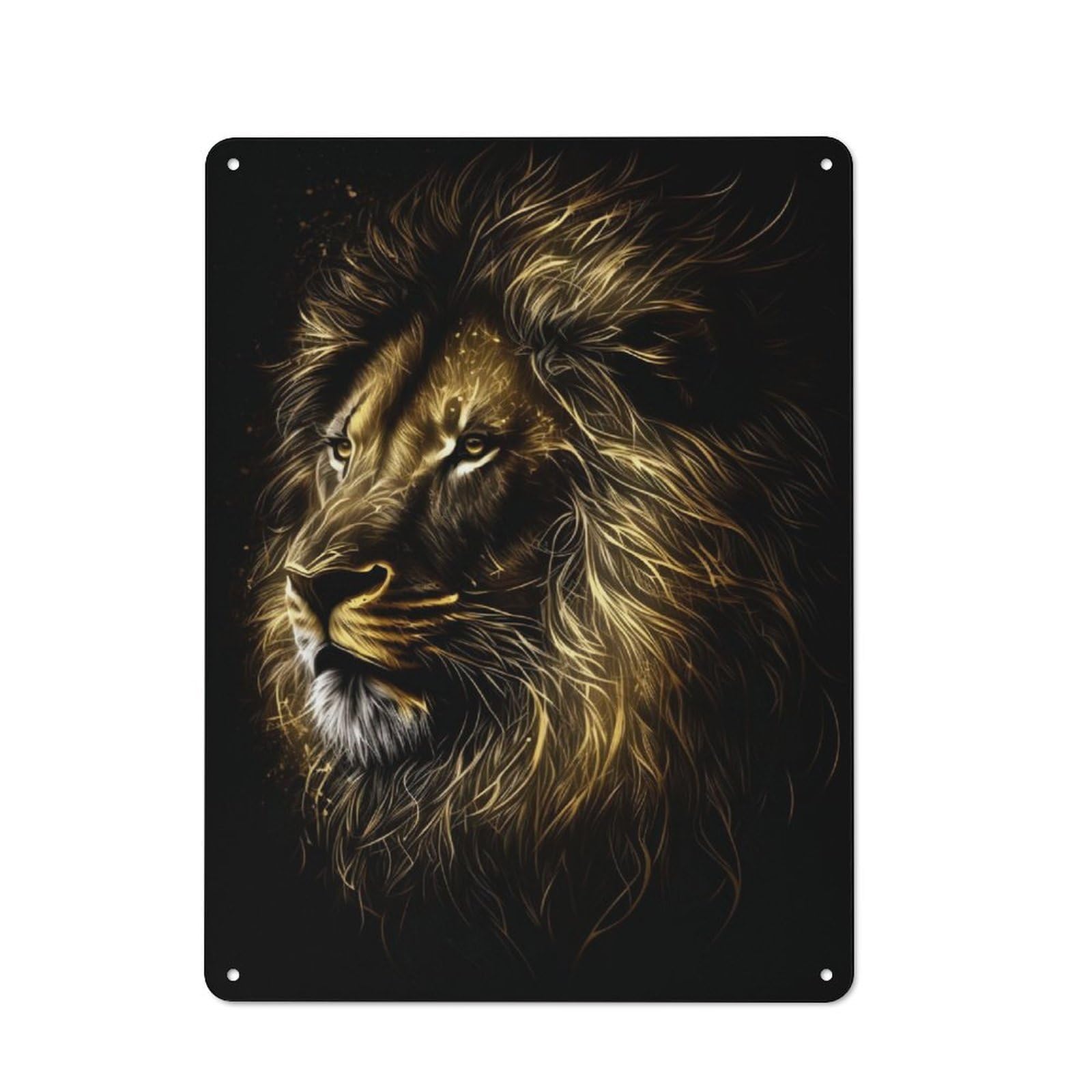Junmoney Lion Black Gold Dark Bg For Garden Room Or Summerhouse, Retro Metal Sign 40X30cm, For Metal Sign Collectors, For Vintage Wall Decor Fans